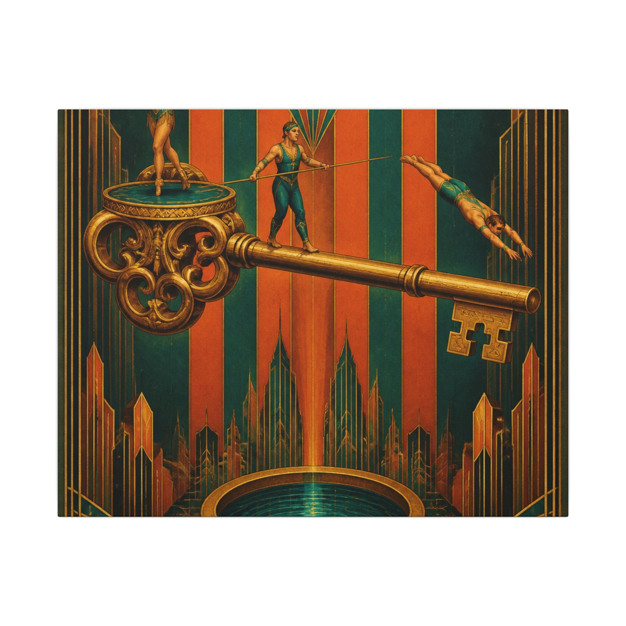 Giant Key Performance Wall Art Canvas 16×20 Art Deco Entryway Decor Maximalist Print