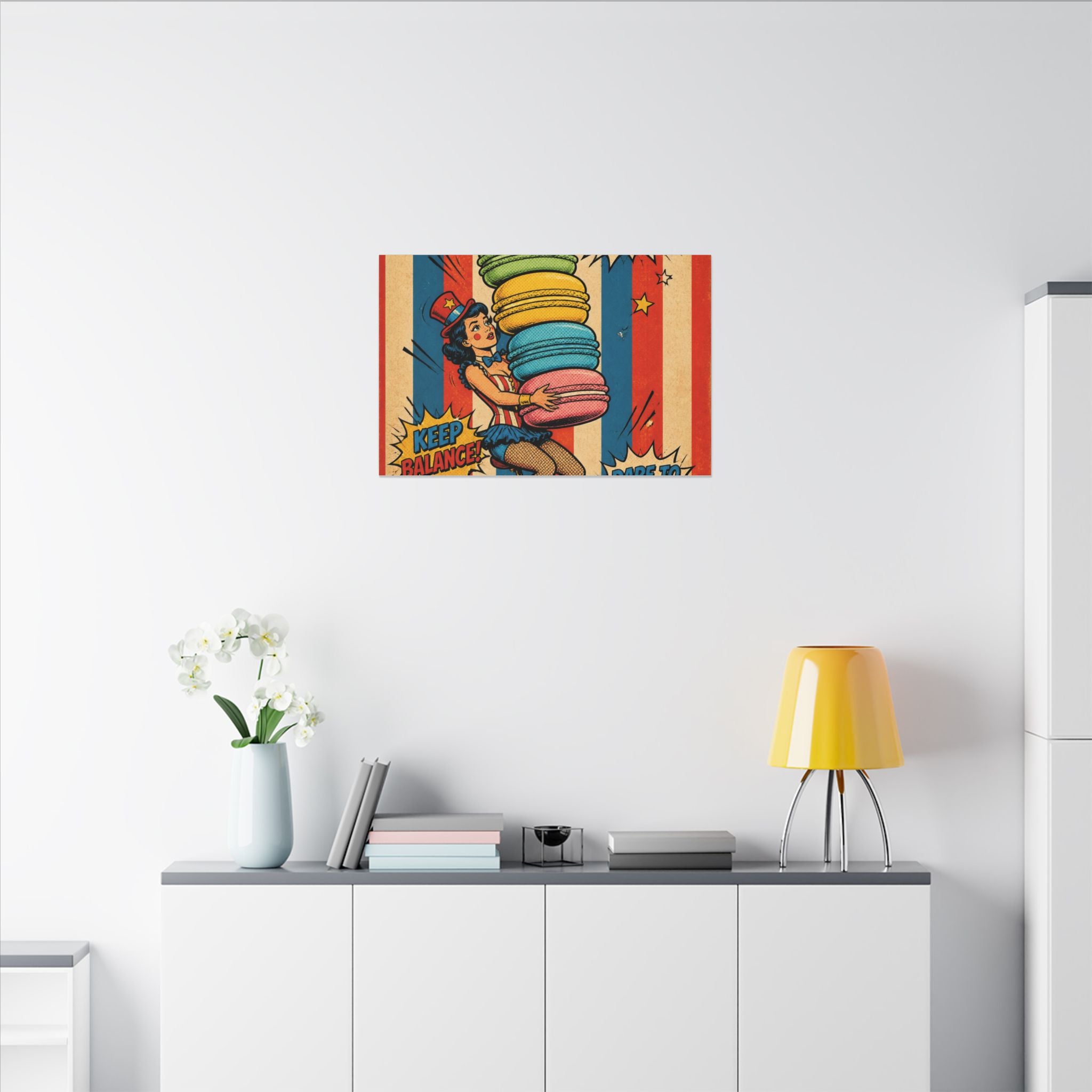 Macaron Balancing Tower Wall Art Canvas 24×36 Pop Art Restaurant Decor Maximalist Print