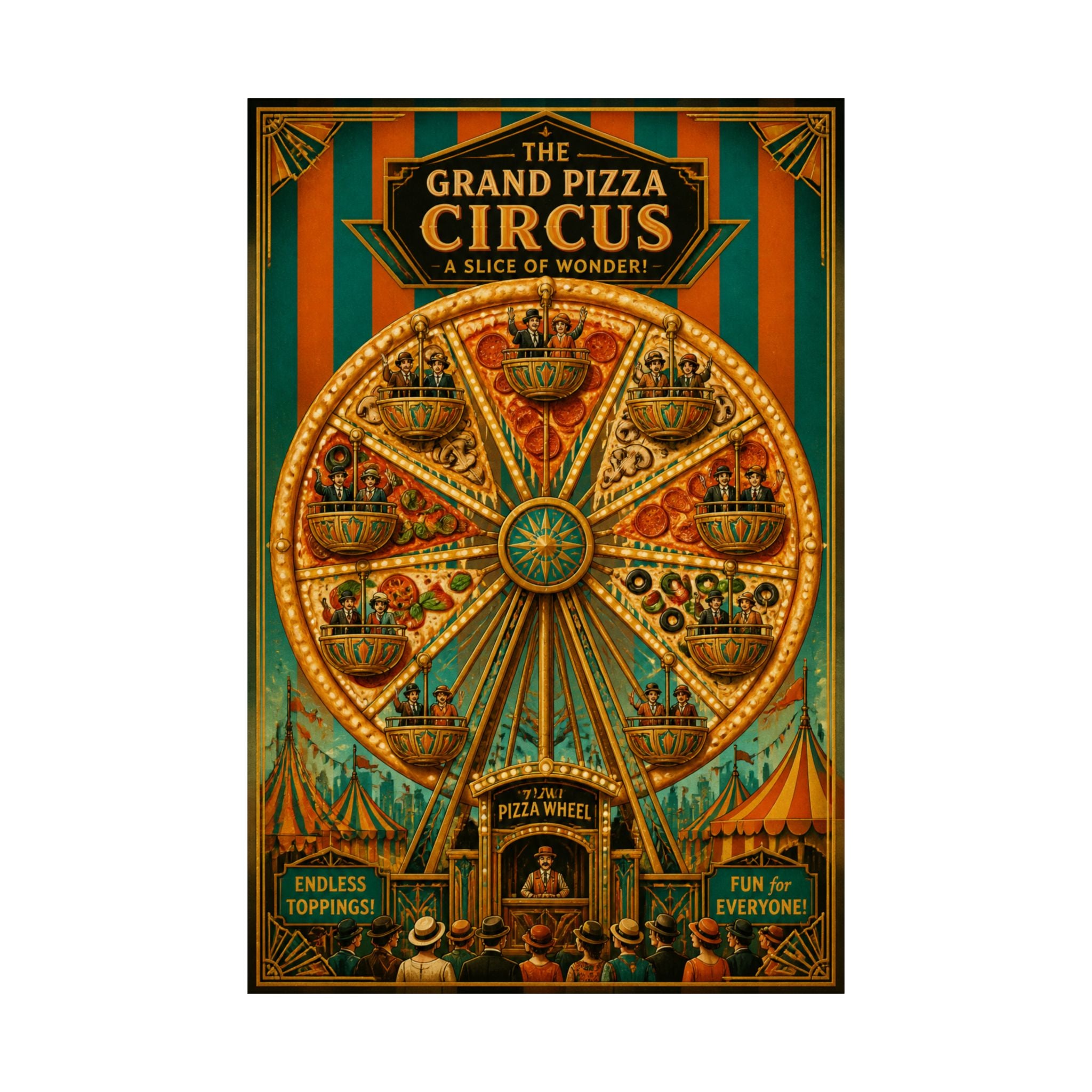 Pizza Ferris Wheel Wall Art Poster 24×36 Art Deco Bar Area Decor Maximalist Print