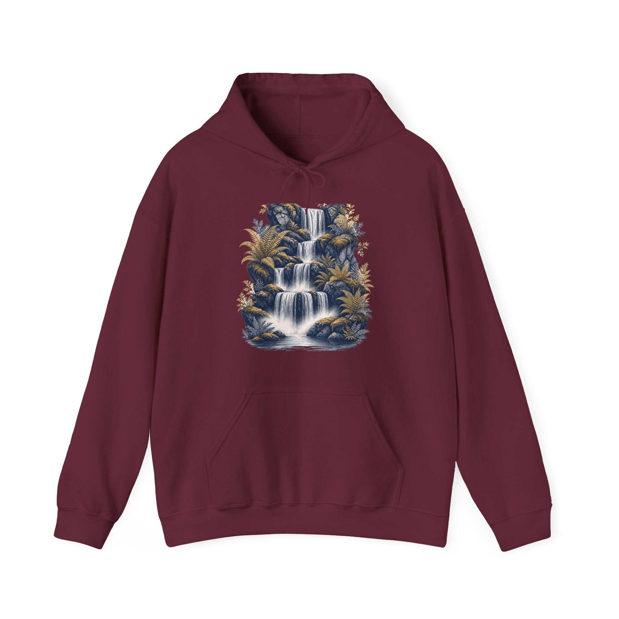 Matching Couple Sweatshirt - Wildfire & Waterfall Matching Couple Hooded Sweatshirt Vintage Art His Hers Wedding Gift - Design B