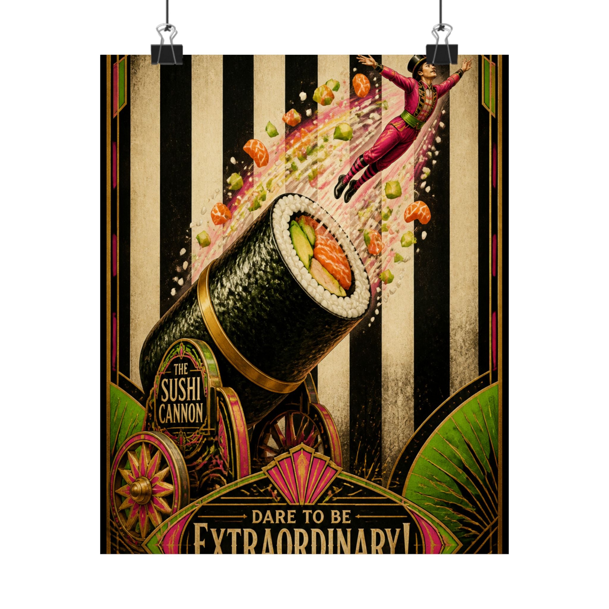 Sushi Roll Cannon Wall Art Poster 18×24 Art Deco Entryway Decor Maximalist Print