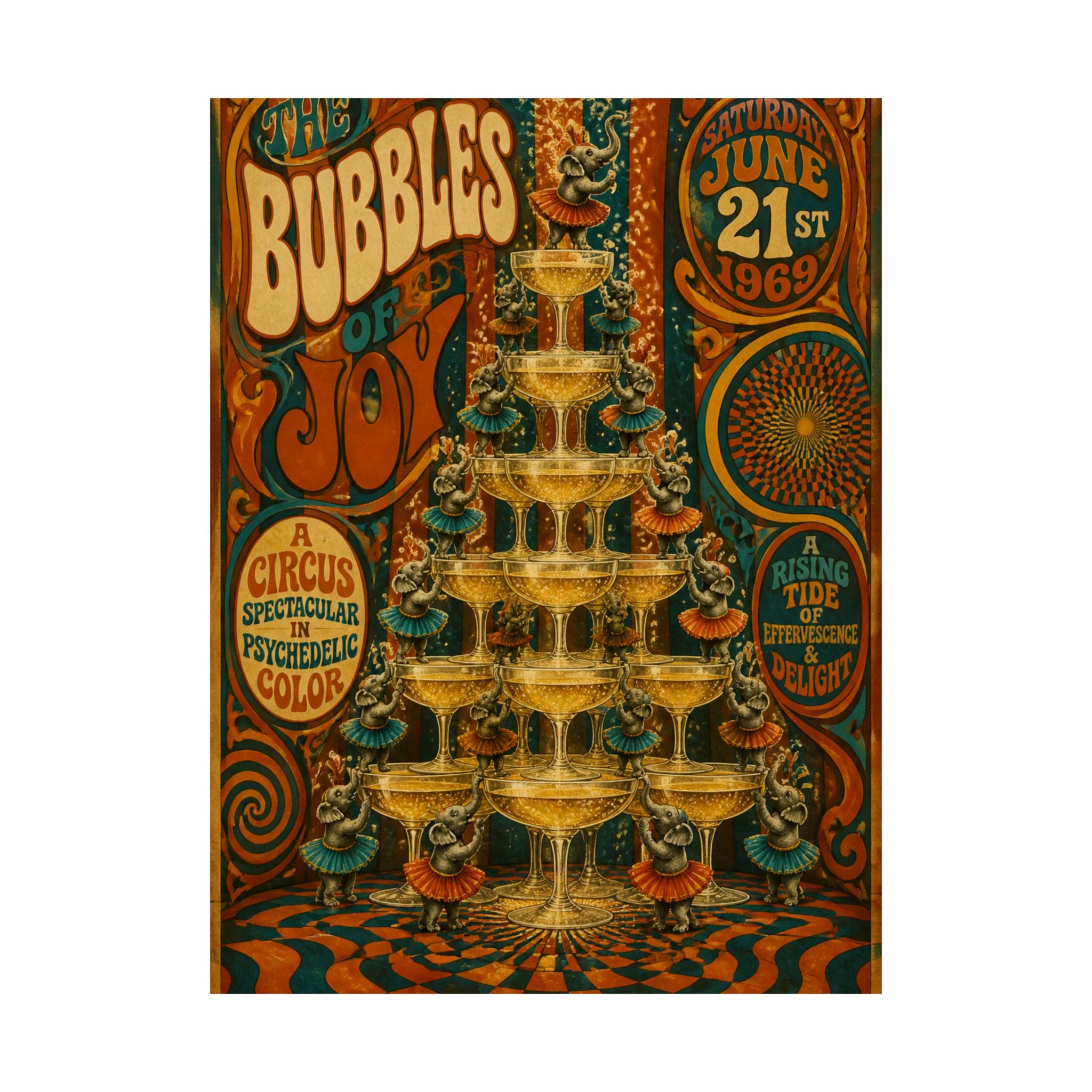 Champagne Tower Elephants Wall Art Poster 24×36 Psychedelic Dining Room Decor Maximalist Print
