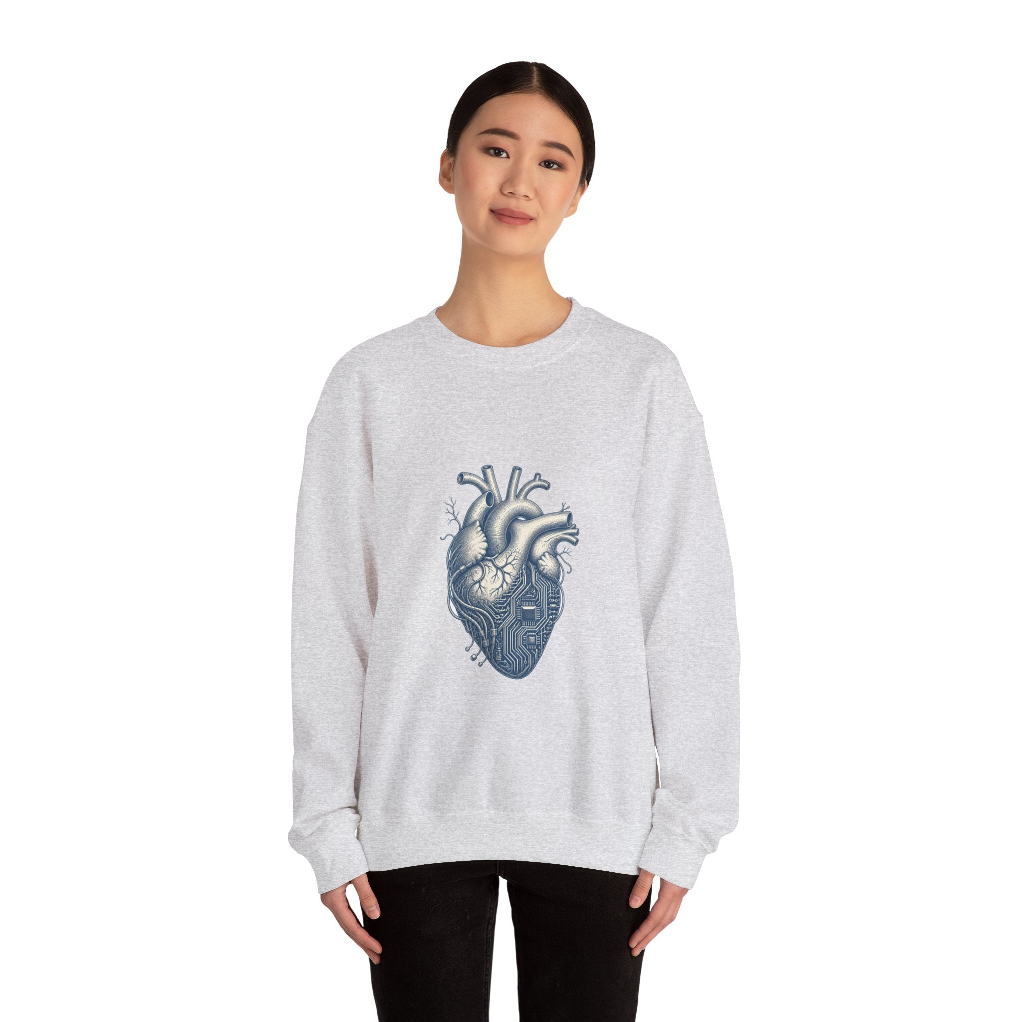 Matching Couple Sweatshirt - Robot & Heart Matching Couple Premium Fleece Sweatshirt Vintage Art His Hers Honeymoon Gift - Design B