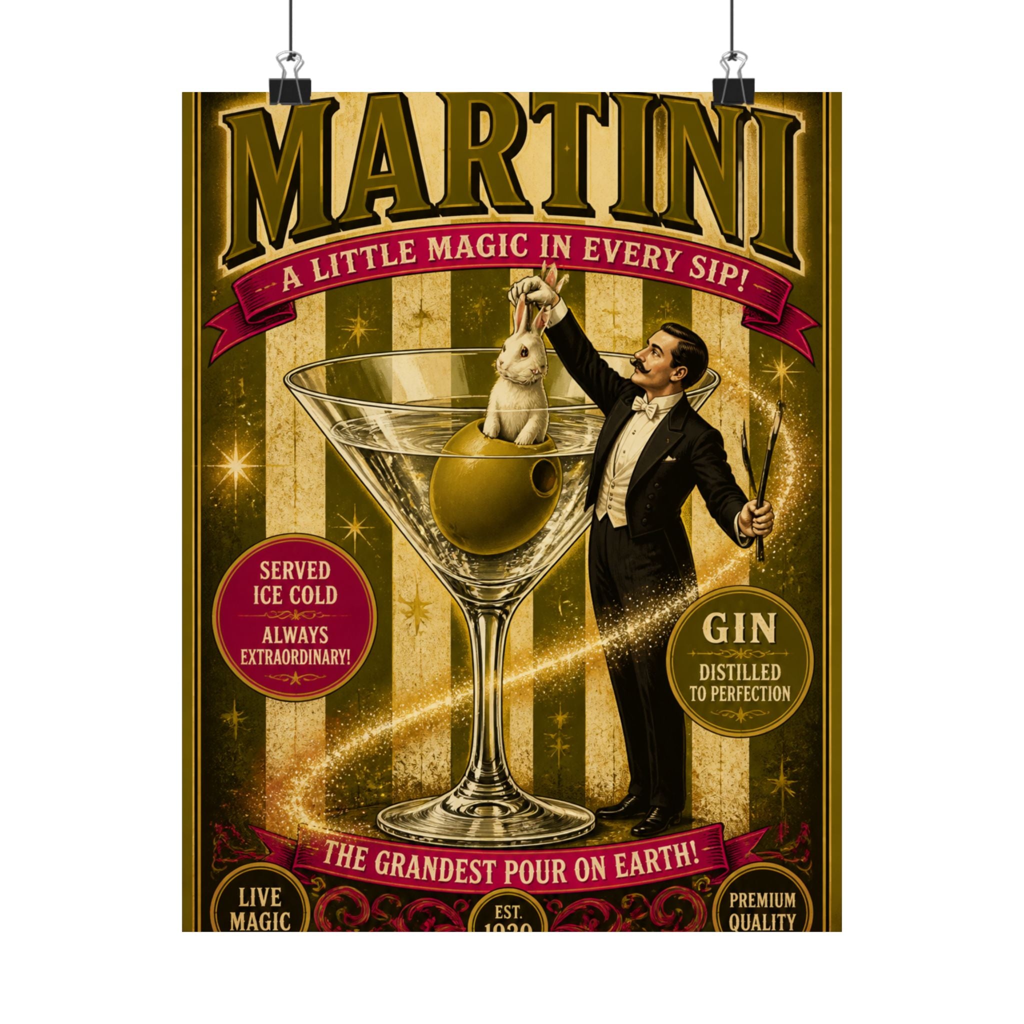 Martini Magician Wall Art Poster 24×36 Vintage Circus Bedroom Decor Maximalist Print