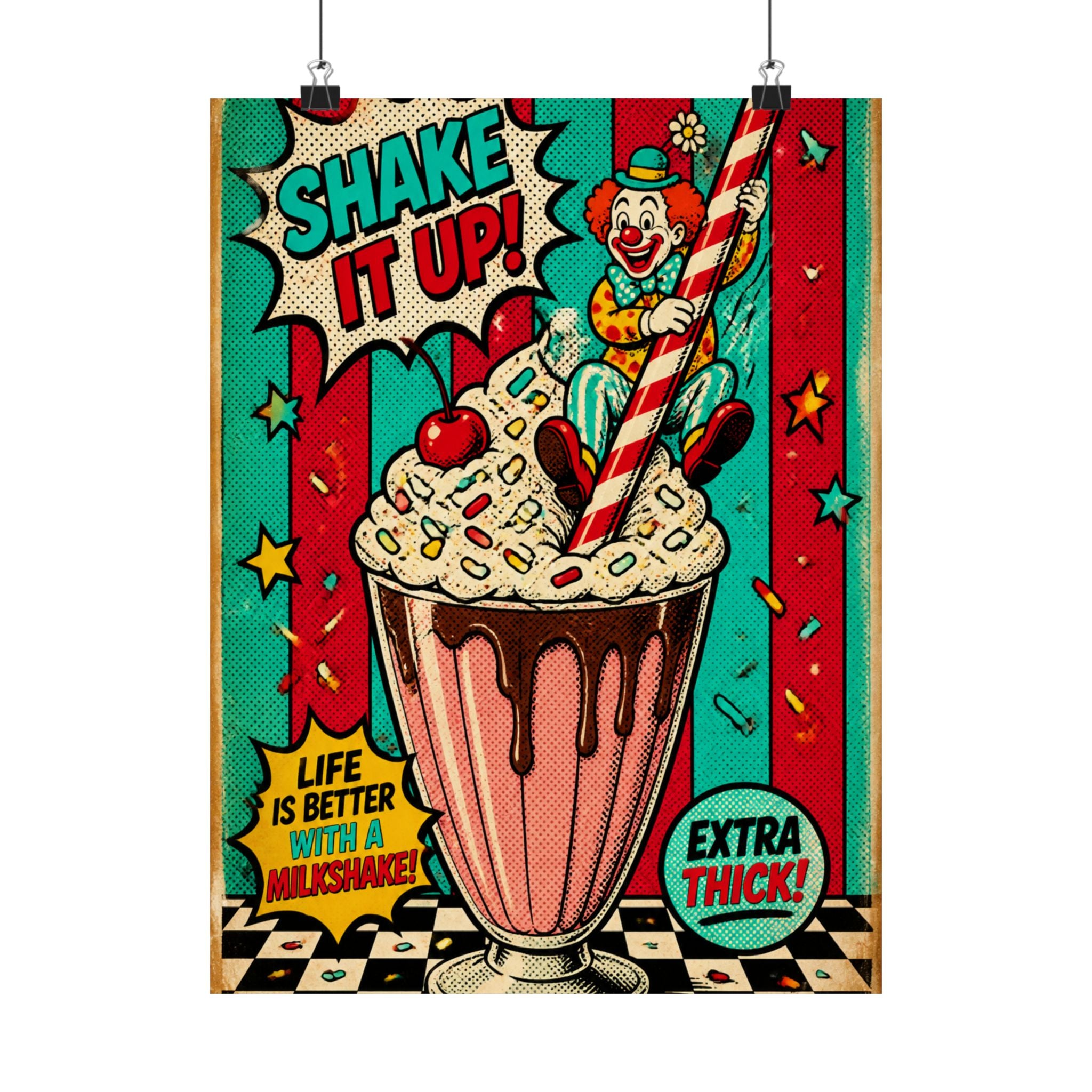 Milkshake Slide Clown Wall Art Poster 18×24 Pop Art Living Room Decor Maximalist Print