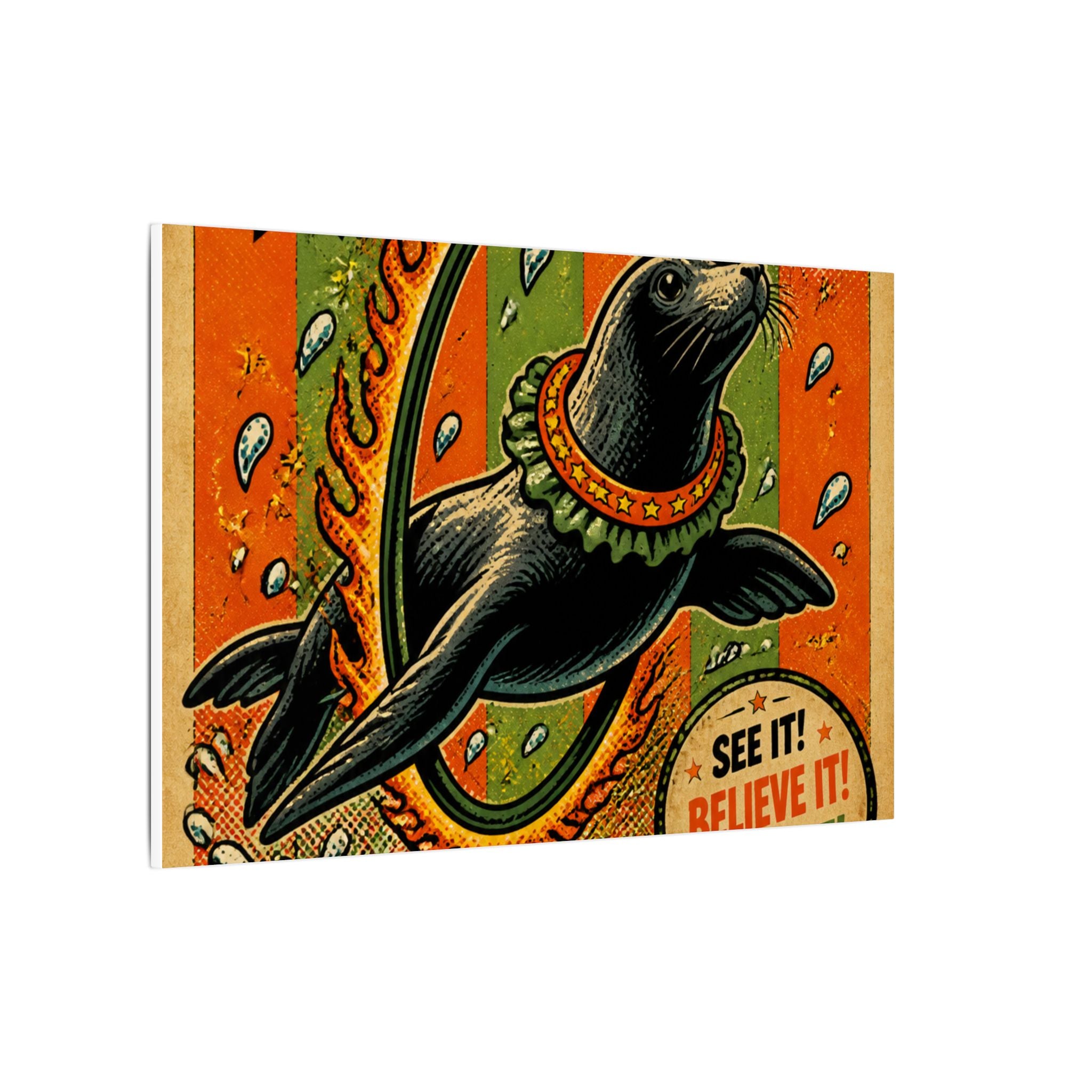 Seal Fire Hoop Wall Art Canvas 24×36 Pop Art Restaurant Decor Maximalist Print