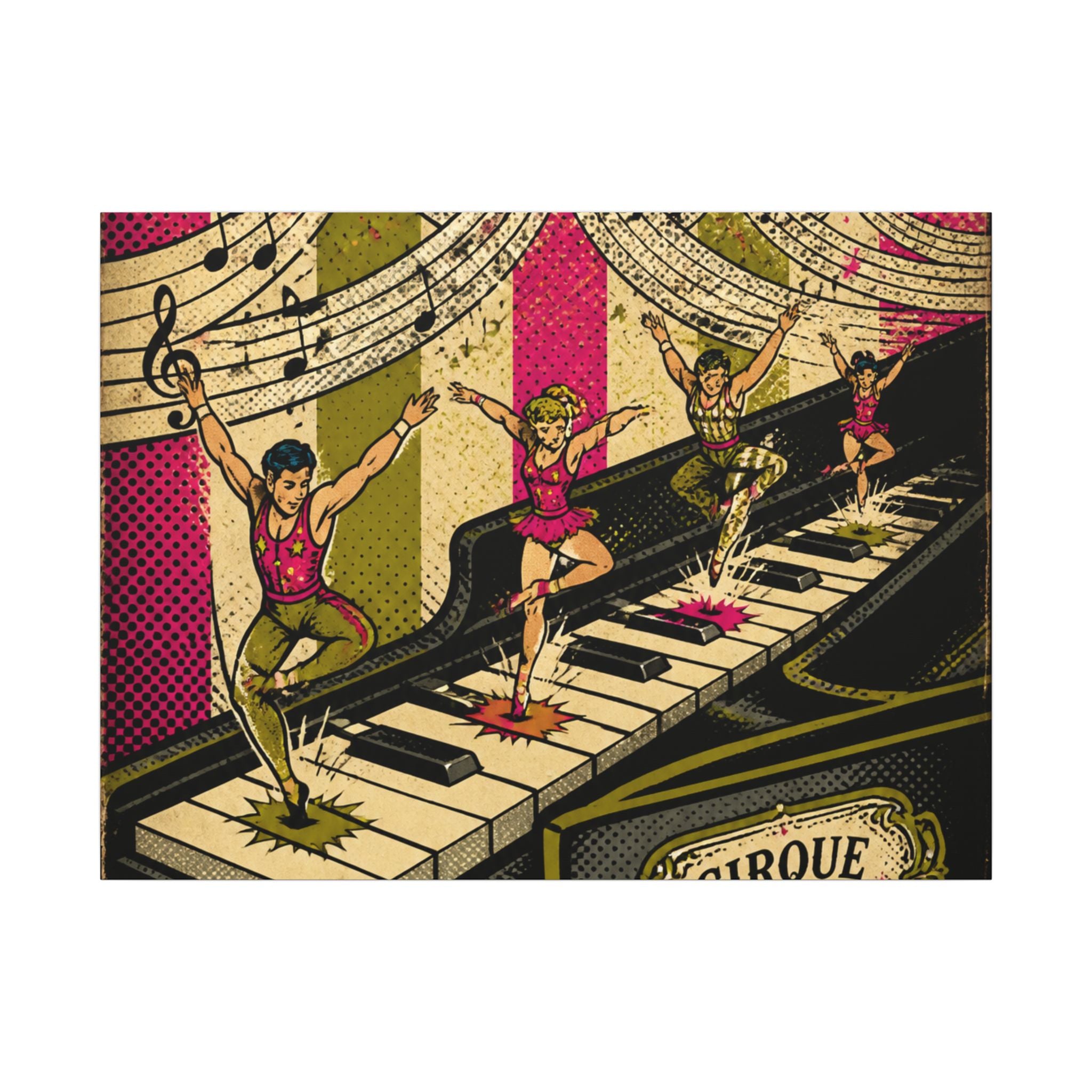 Grand Piano Acrobats Wall Art Canvas 16×20 Pop Art Living Room Decor Maximalist Print