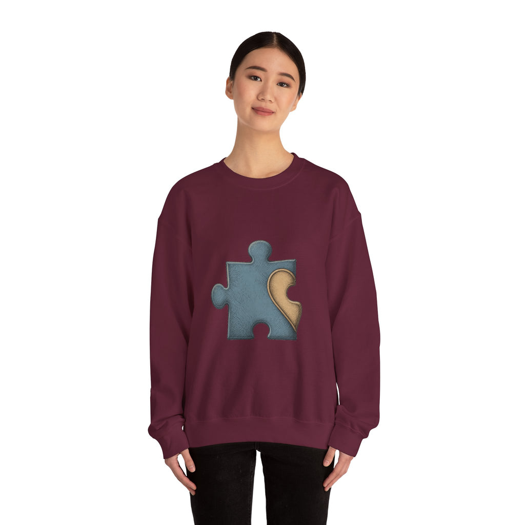 Matching Couple Sweatshirt - Puzzle Pieces Matching Couple Comfort Colors Crew Hand-Drawn Art His Hers Anniversary Gift - Design A