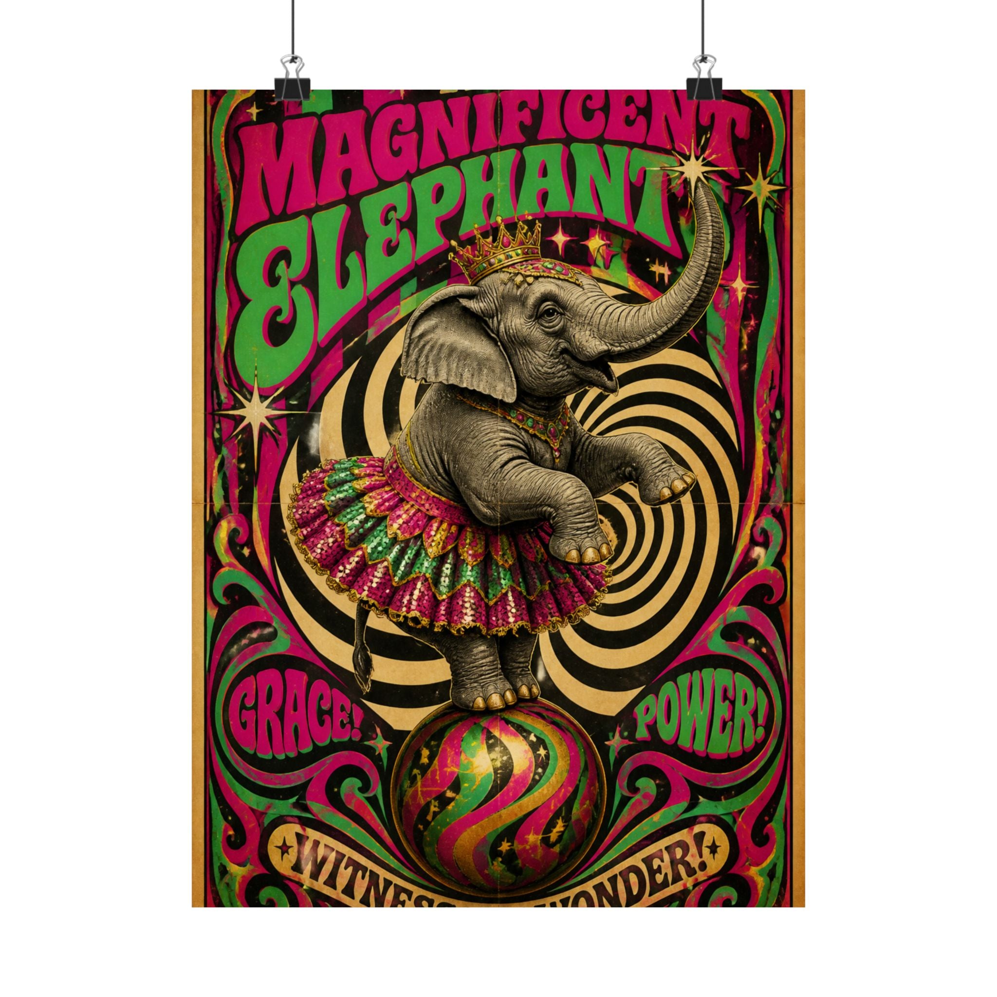 Elephant on Ball Wall Art Poster 18×24 Psychedelic Cafe Decor Maximalist Print