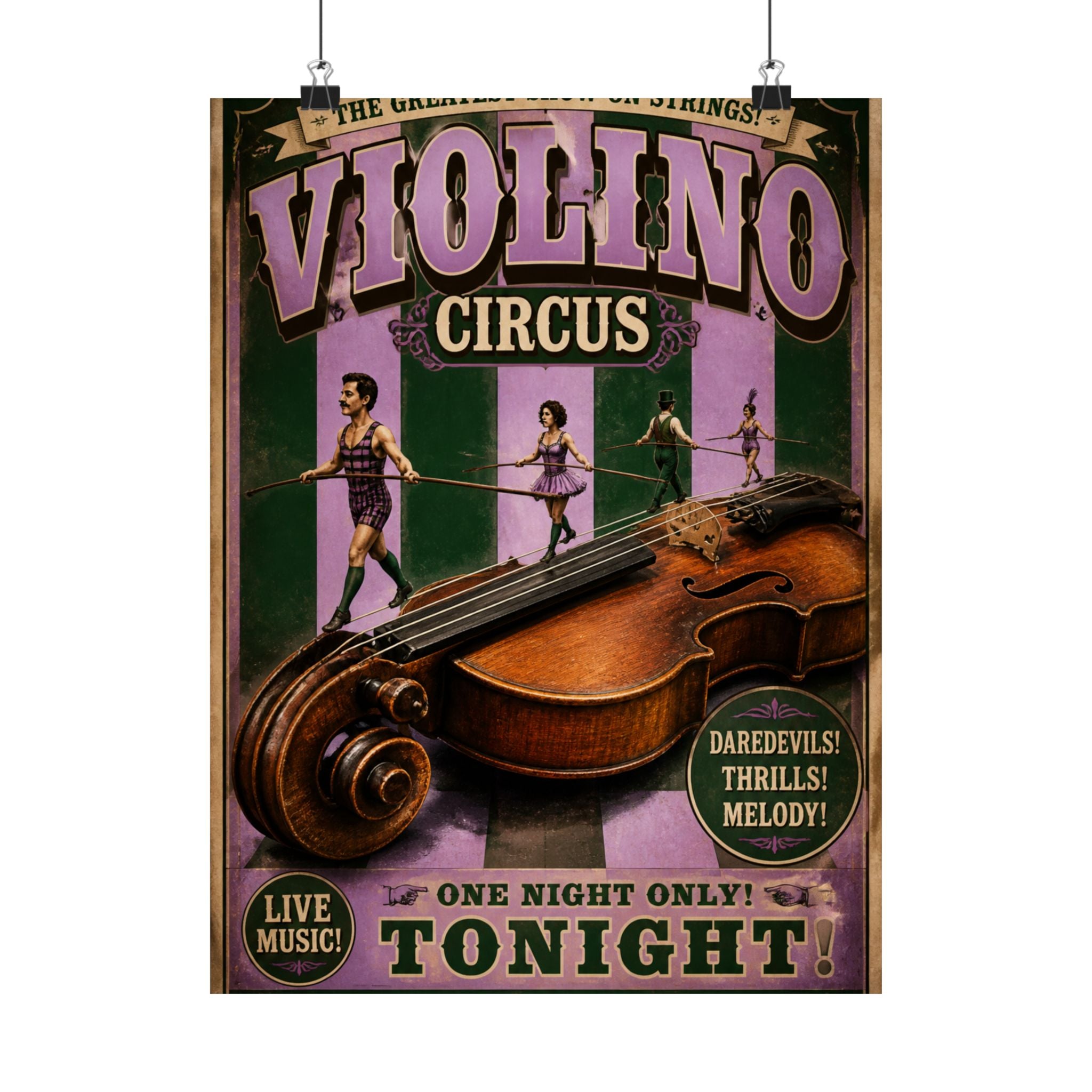 Violin Tightrope Bridge Wall Art Poster 24×36 Vintage Circus Bedroom Decor Maximalist Print
