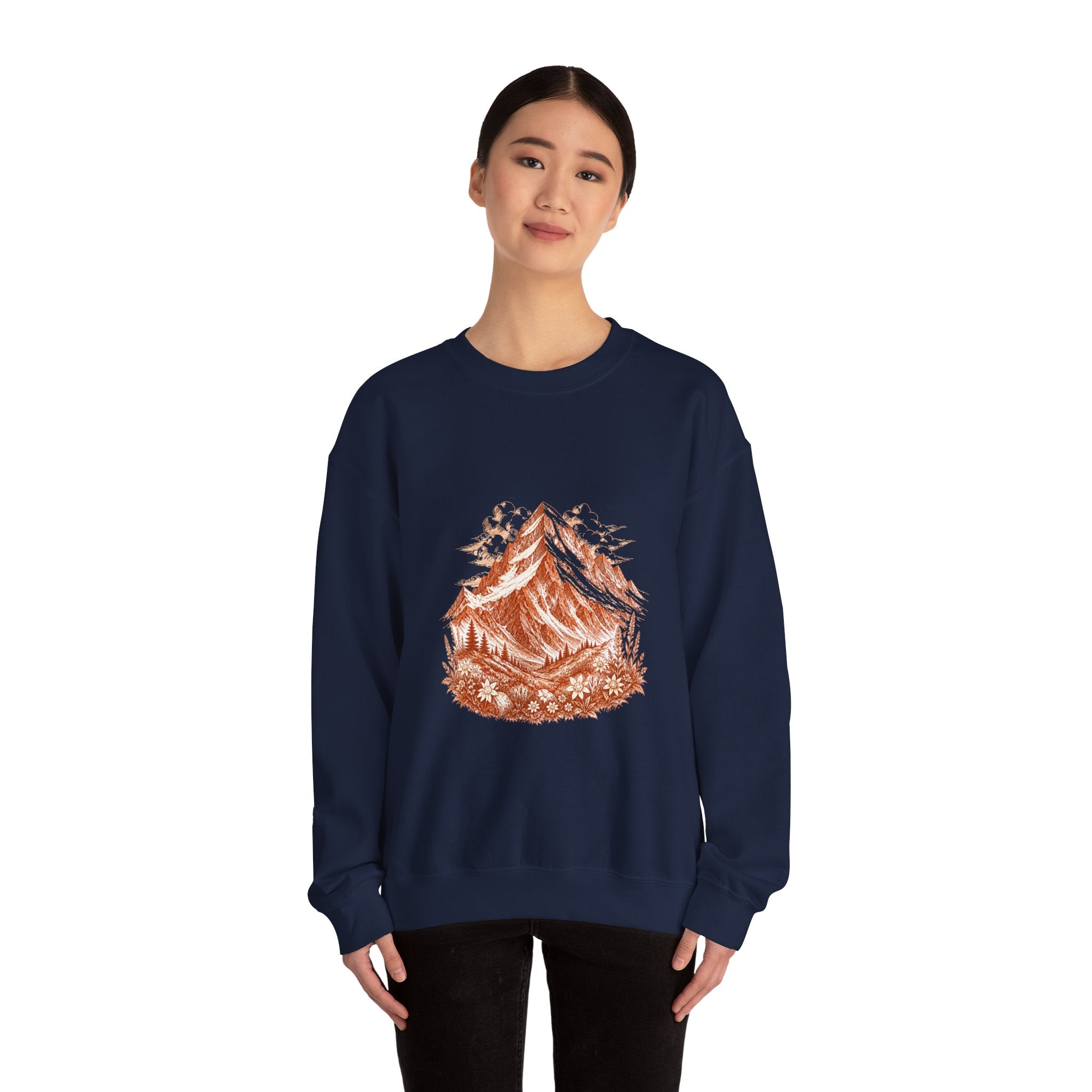 Matching Couple Sweatshirt - Mountain & Ocean Matching Couple Premium Fleece Sweatshirt Hand-Drawn Art His Hers Anniversary Gift - Design A