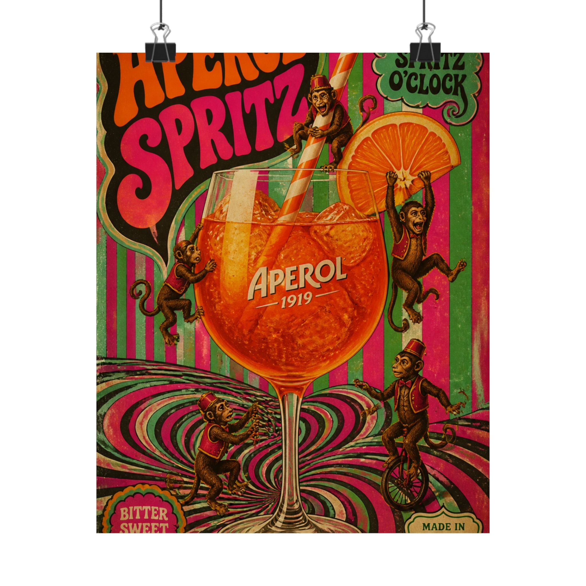 Aperol Spritz Monkeys Wall Art Poster 24×36 Psychedelic Dining Room Decor Maximalist Print