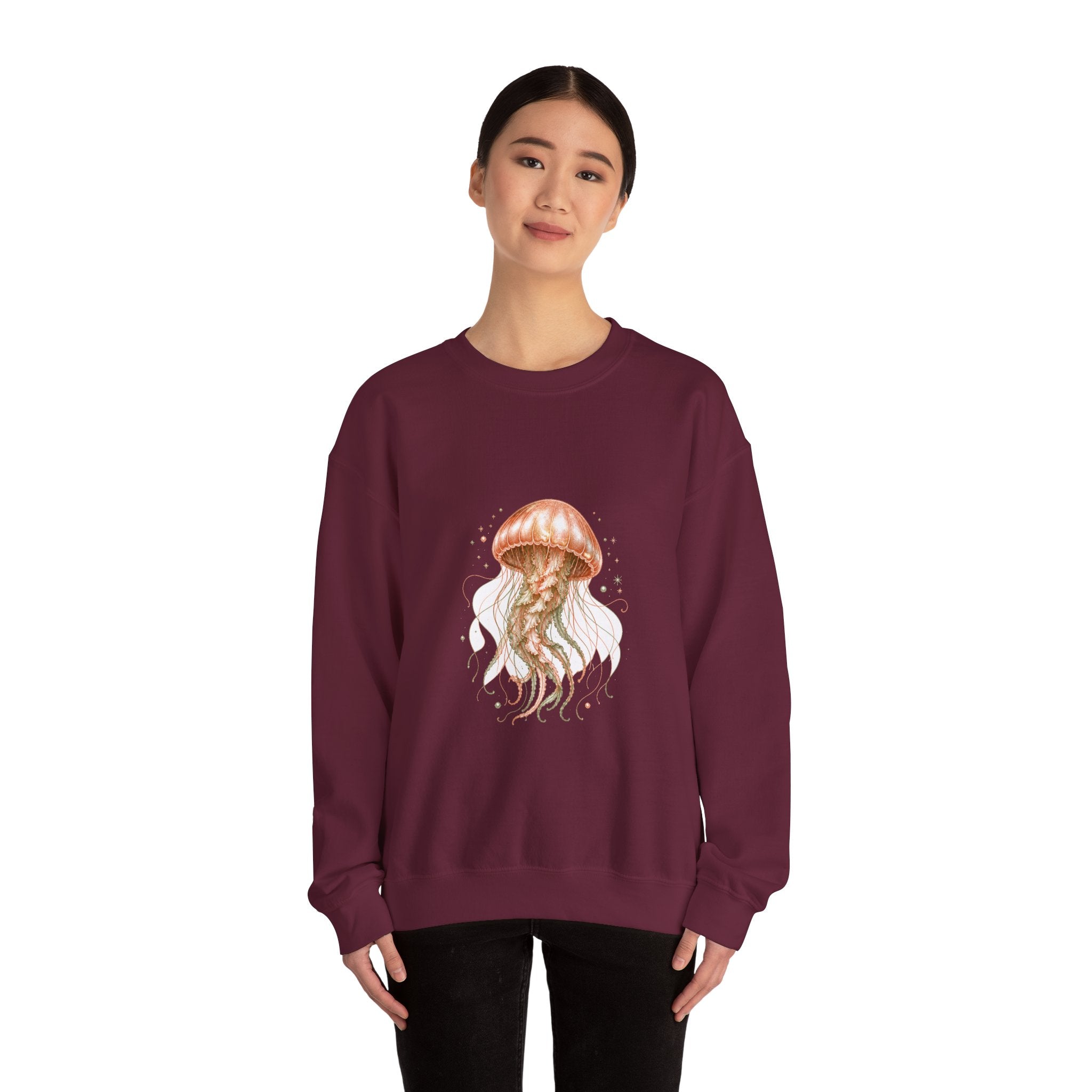 Matching Couple Sweatshirt - Octopus & Jellyfish Matching Couple Comfort Colors Crew Hand-Drawn Art His Hers Anniversary Gift - Design B