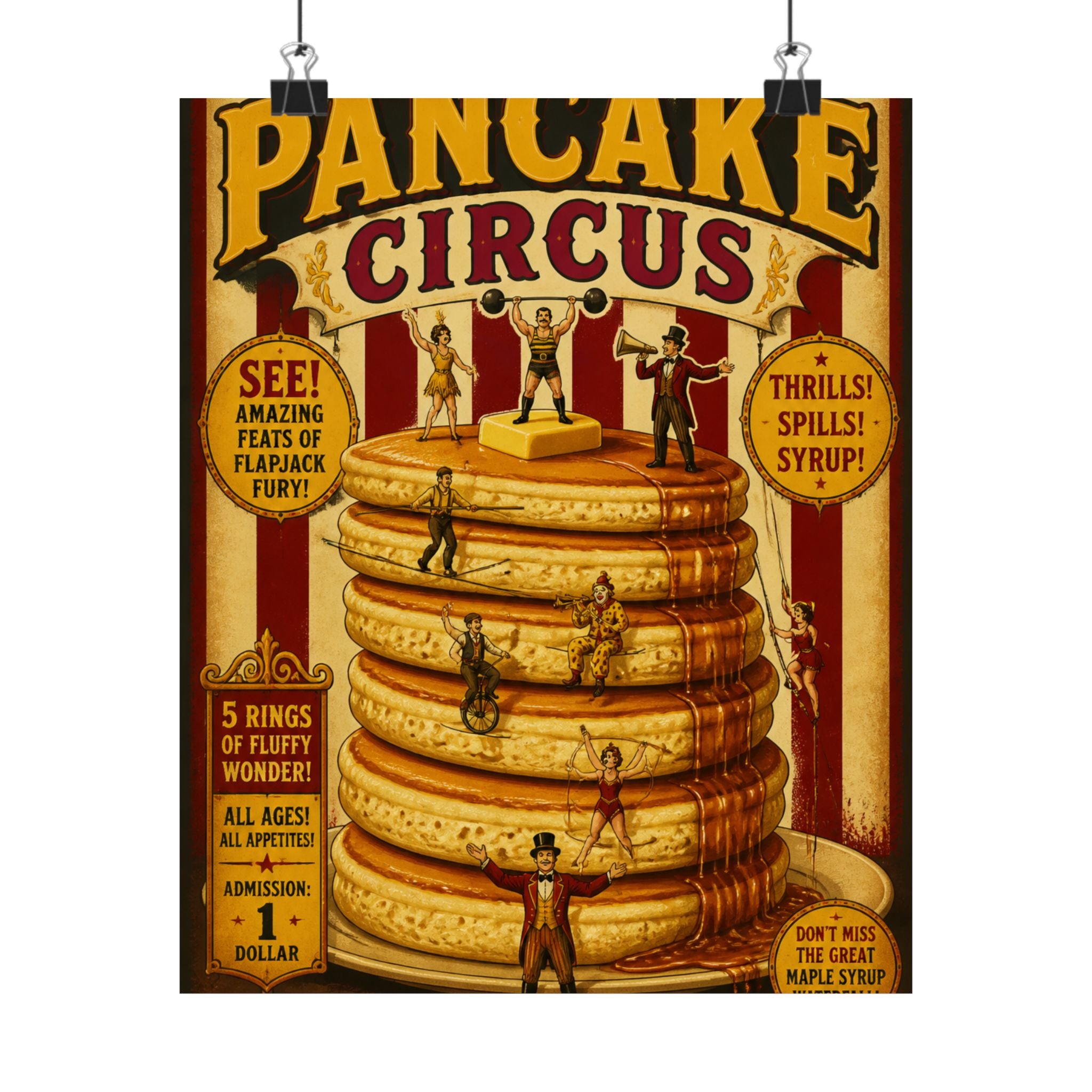 Pancake Stack Platform Wall Art Poster 24×36 Vintage Circus Bedroom Decor Maximalist Print