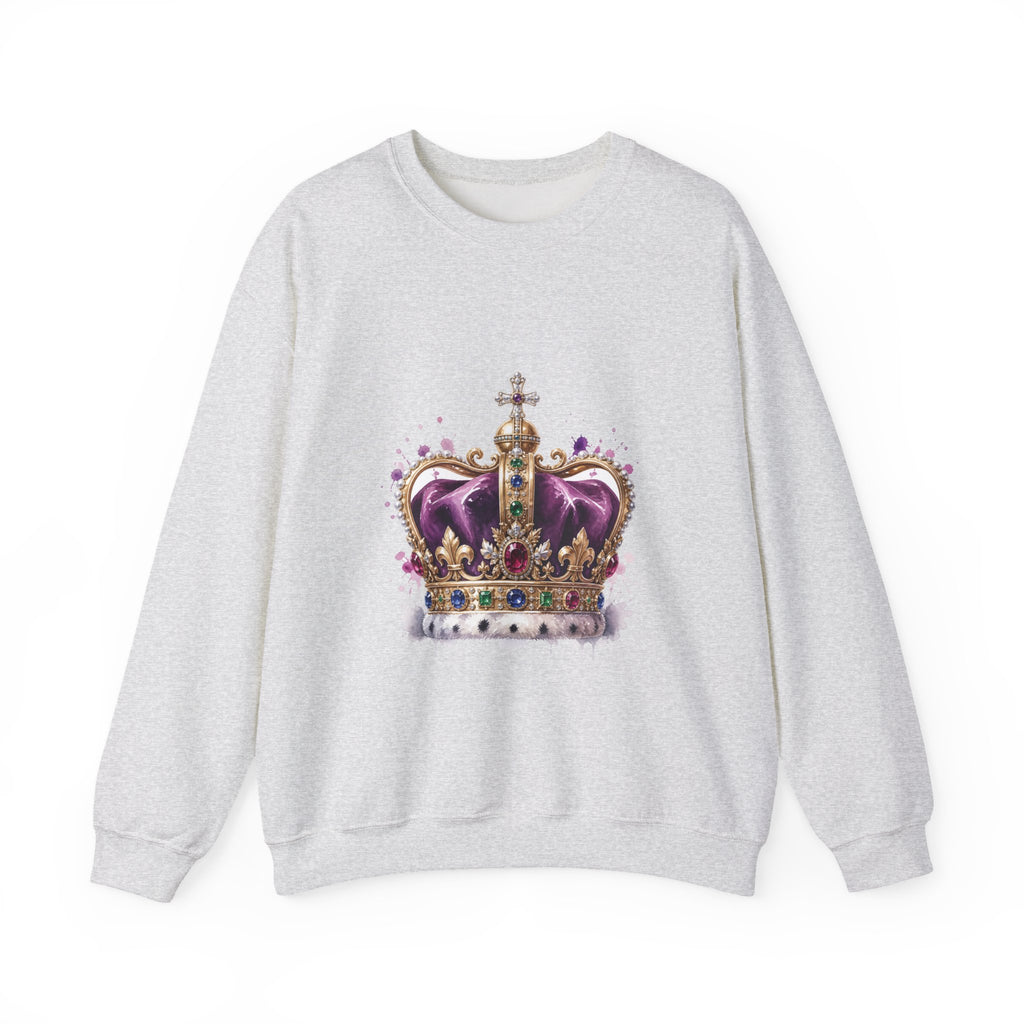 Matching Couple Sweatshirt - Crown & Shield Matching Couple Crewneck Sweatshirt Watercolor Art His Hers Engagement Gift - Design A