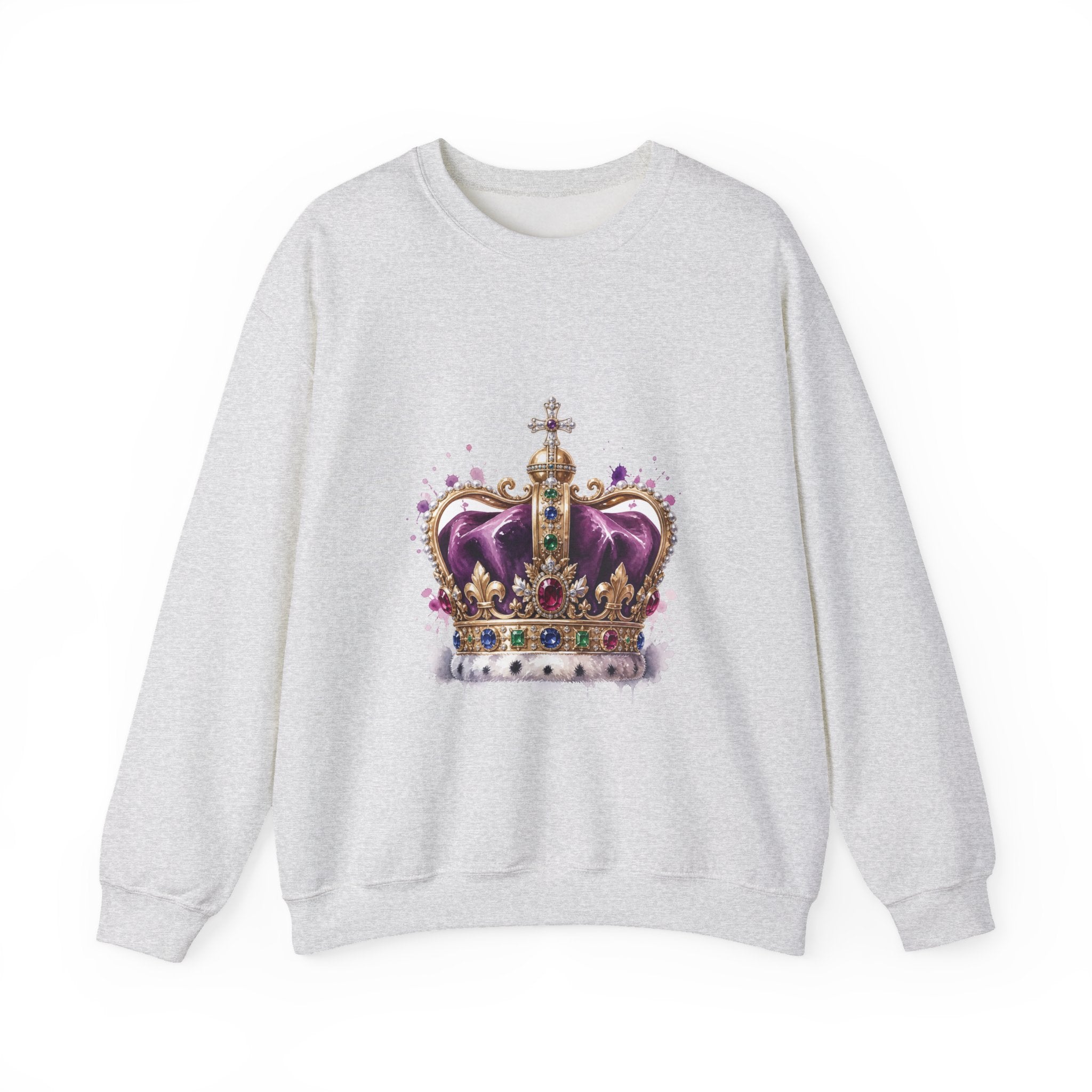 Matching Couple Sweatshirt - Crown & Shield Matching Couple Crewneck Sweatshirt Watercolor Art His Hers Engagement Gift - Design A