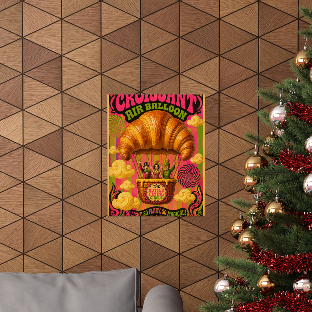 Croissant Hot Air Balloon Wall Art Poster 24×36 Psychedelic Dining Room Decor Maximalist Print