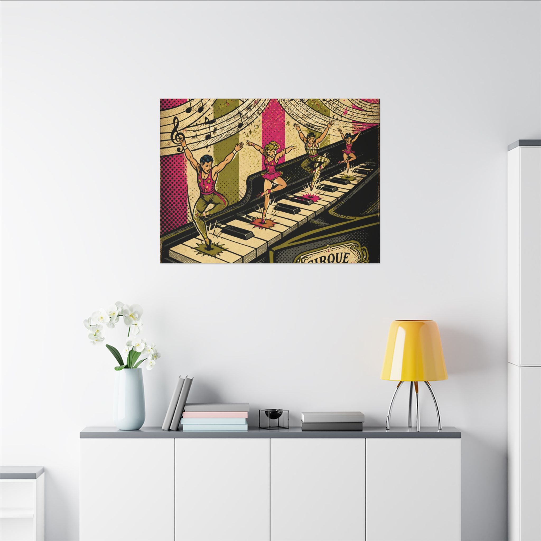 Grand Piano Acrobats Wall Art Canvas 16×20 Pop Art Living Room Decor Maximalist Print