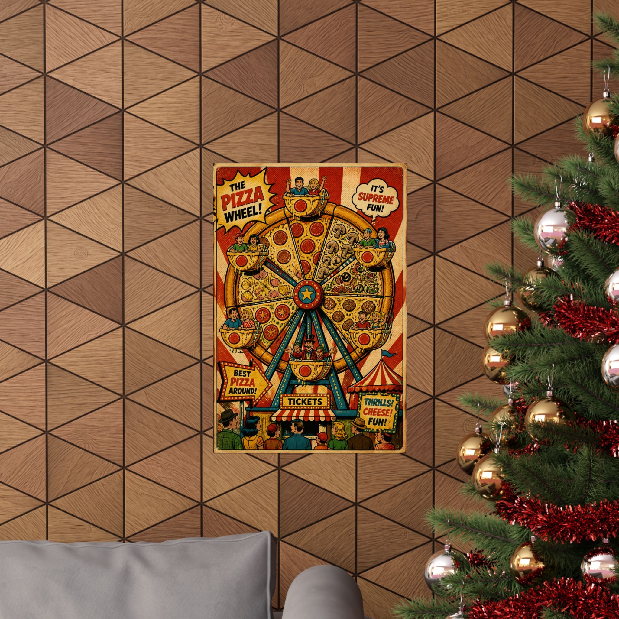 Pizza Ferris Wheel Wall Art Poster 18×24 Pop Art Living Room Decor Maximalist Print