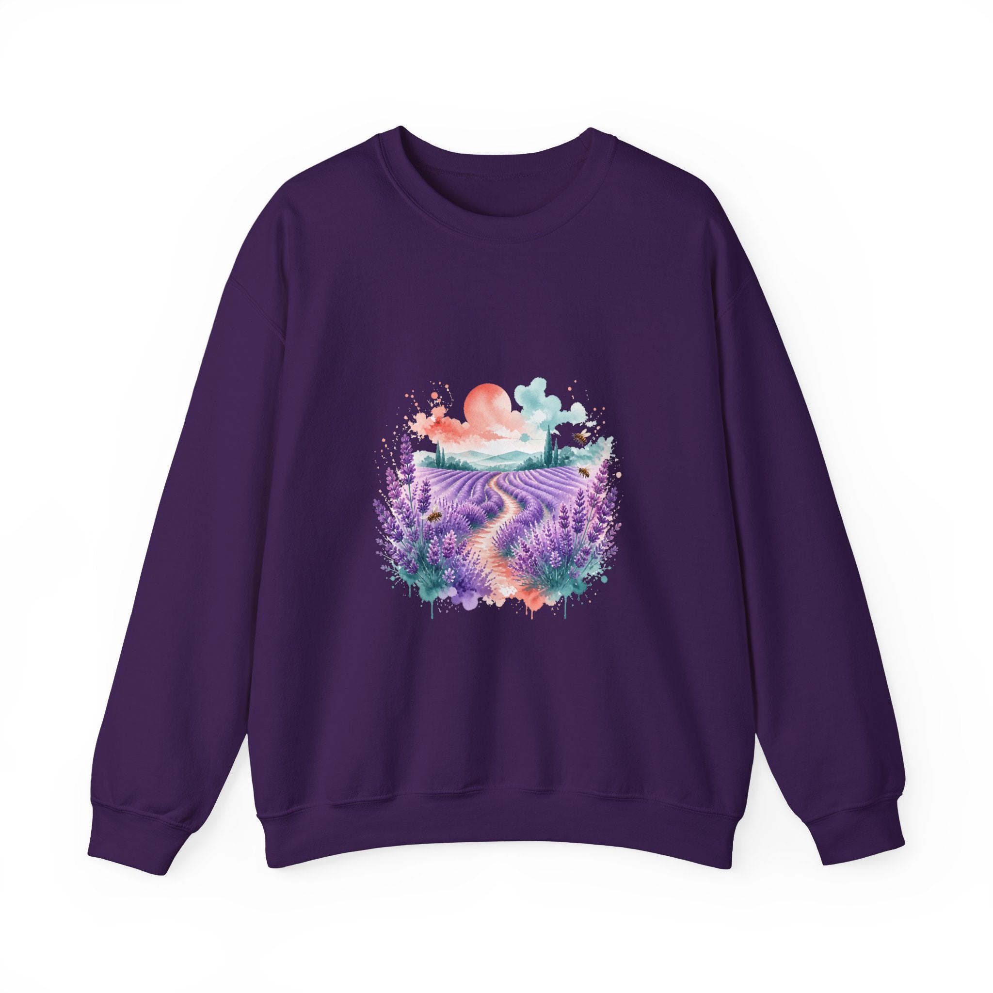 Matching Couple Sweatshirt - Lavender Fields & Canyon Matching Couple Comfort Colors Crew Watercolor Art His Hers Birthday Gift - Design A