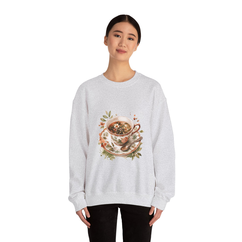 Matching Couple Sweatshirt - Coffee & Tea Matching Couple Crewneck Sweatshirt Watercolor Art His Hers Engagement Gift - Design B