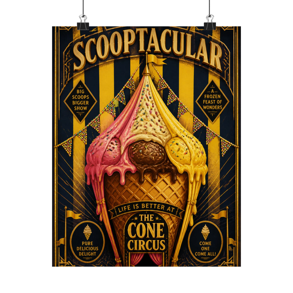 Ice Cream Cone Circus Tent Wall Art Poster 18×24 Art Deco Entryway Decor Maximalist Print