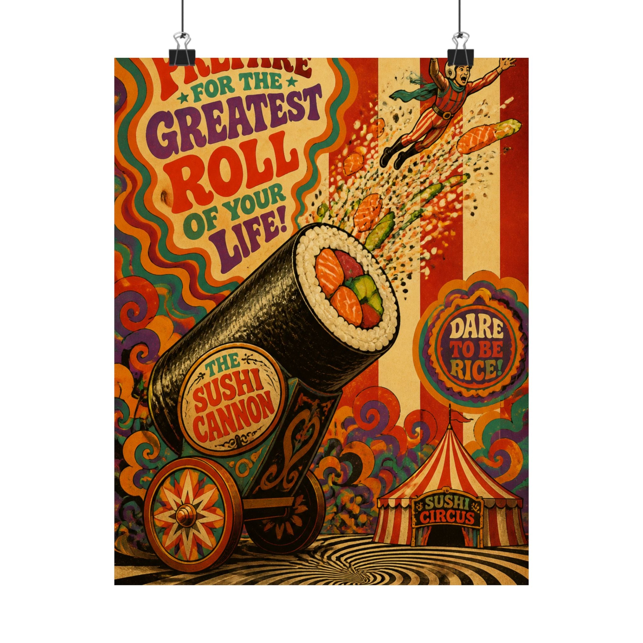 Sushi Roll Cannon Wall Art Poster 24×36 Psychedelic Dining Room Decor Maximalist Print