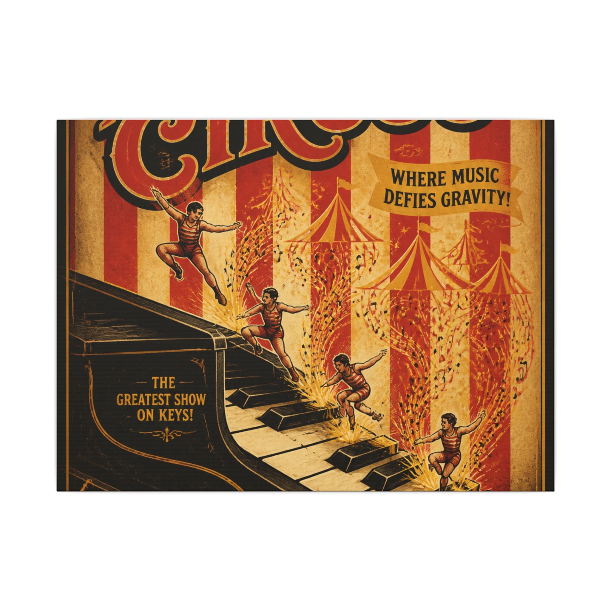 Grand Piano Acrobats Wall Art Canvas 24×36 Vintage Circus Bedroom Decor Maximalist Print