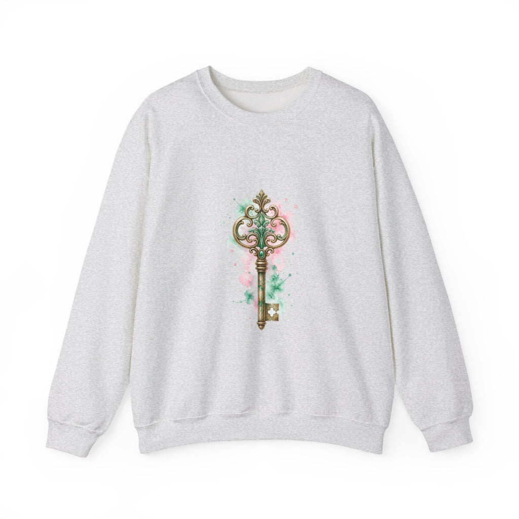 Matching Couple Sweatshirt - Key & Lock Matching Couple Crewneck Sweatshirt Watercolor Art His Hers Engagement Gift - Design A
