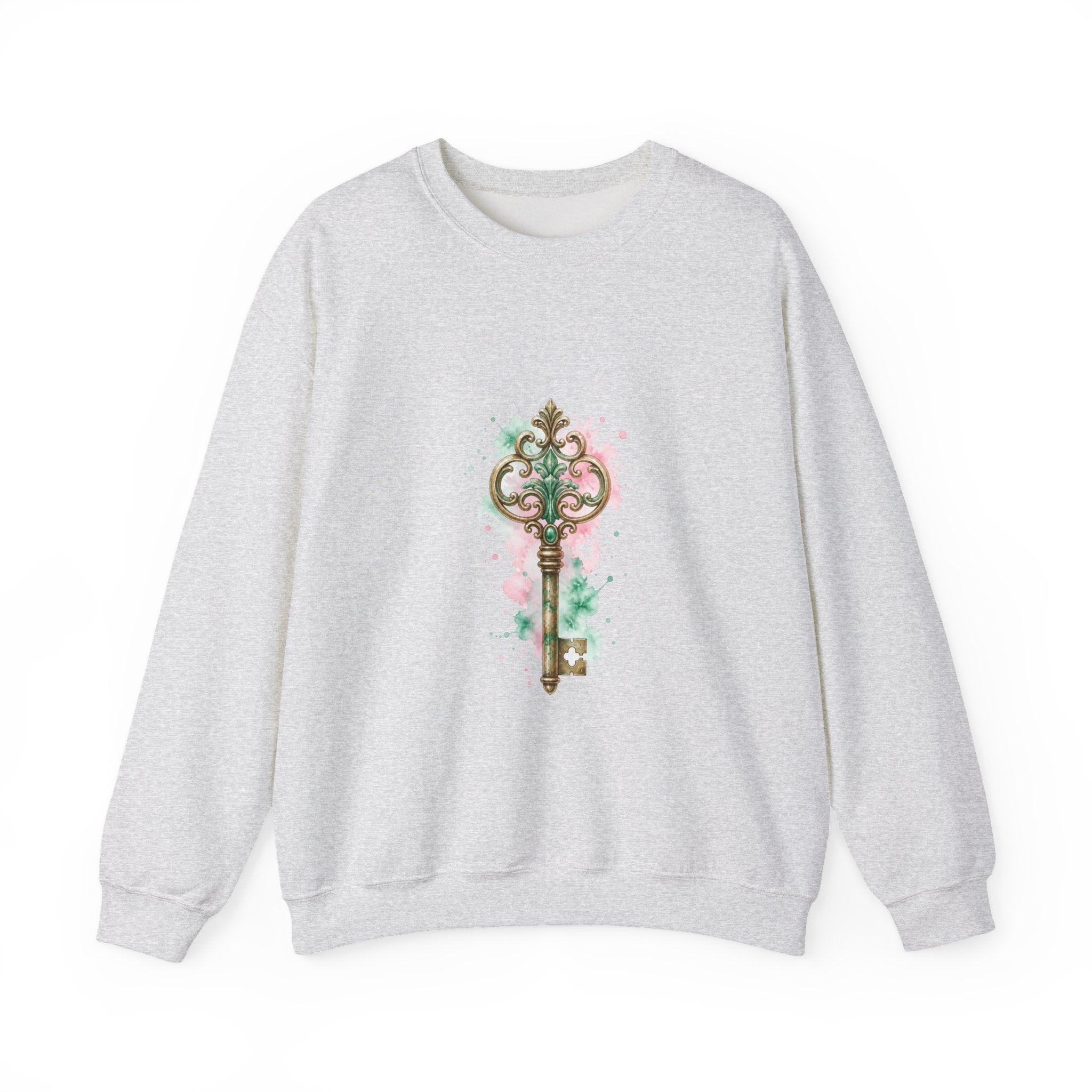 Matching Couple Sweatshirt - Key & Lock Matching Couple Crewneck Sweatshirt Watercolor Art His Hers Engagement Gift - Design A