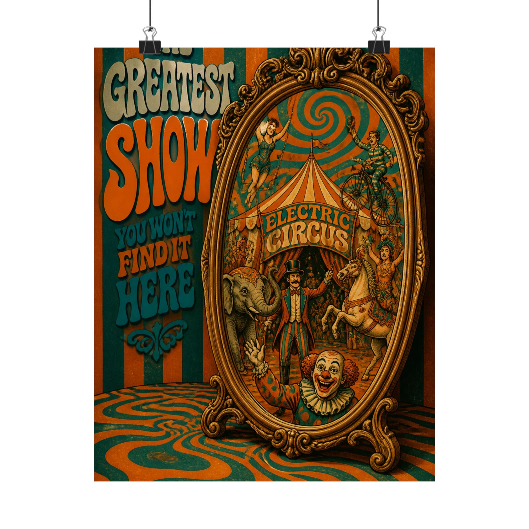 Vintage Mirror Circus Wall Art Poster 24×36 Psychedelic Dining Room Decor Maximalist Print