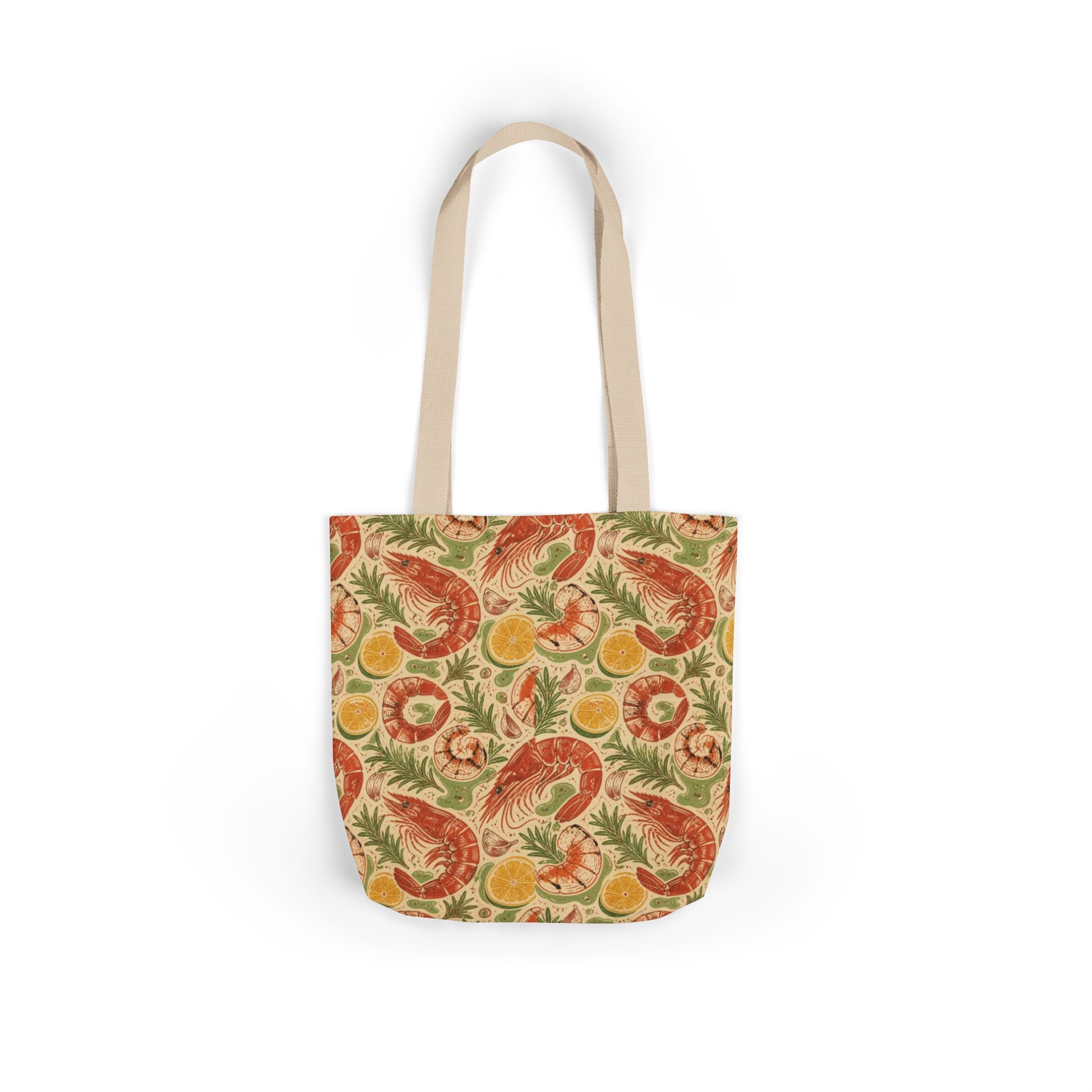 Mediterranean Shrimp Canvas Tote Bag Mediterranean Kitchen Linocut Design Italian Cottagecore Gift