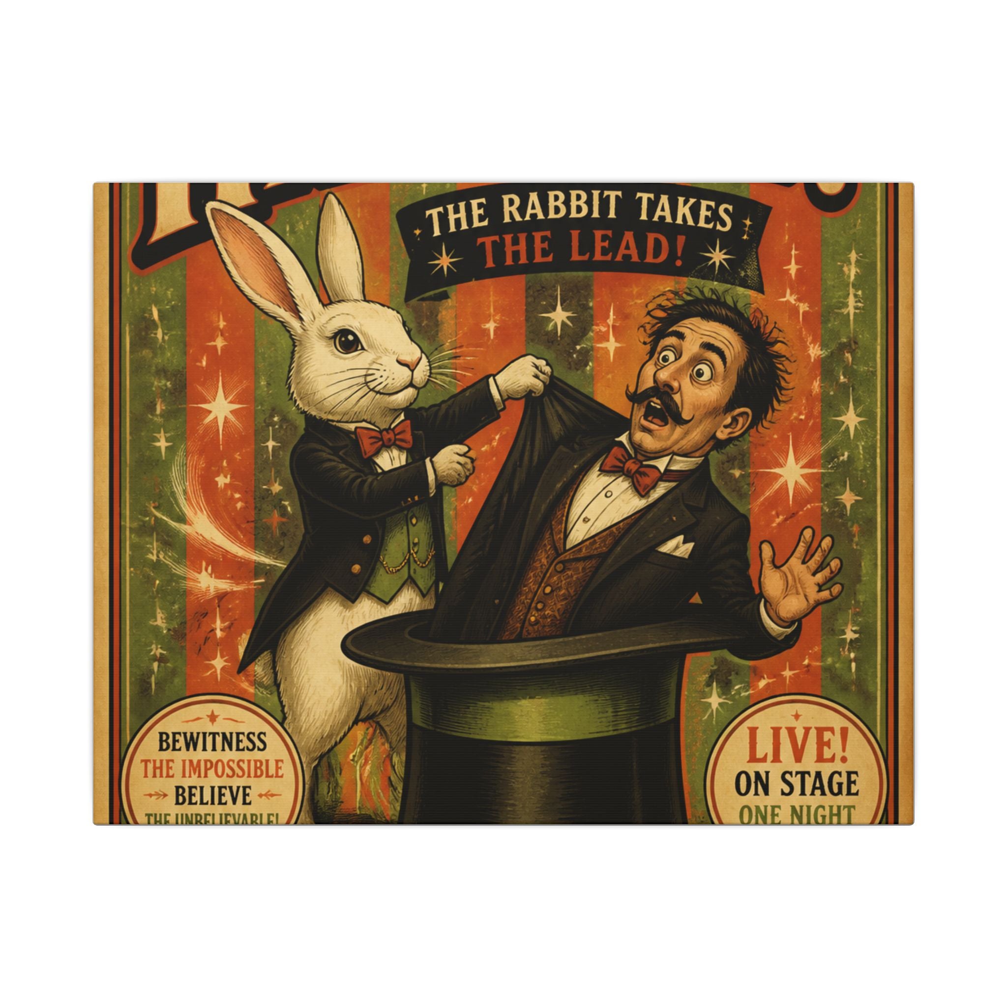 Magic Hat Rabbit Wall Art Canvas 16×20 Vintage Circus Kitchen Decor Maximalist Print