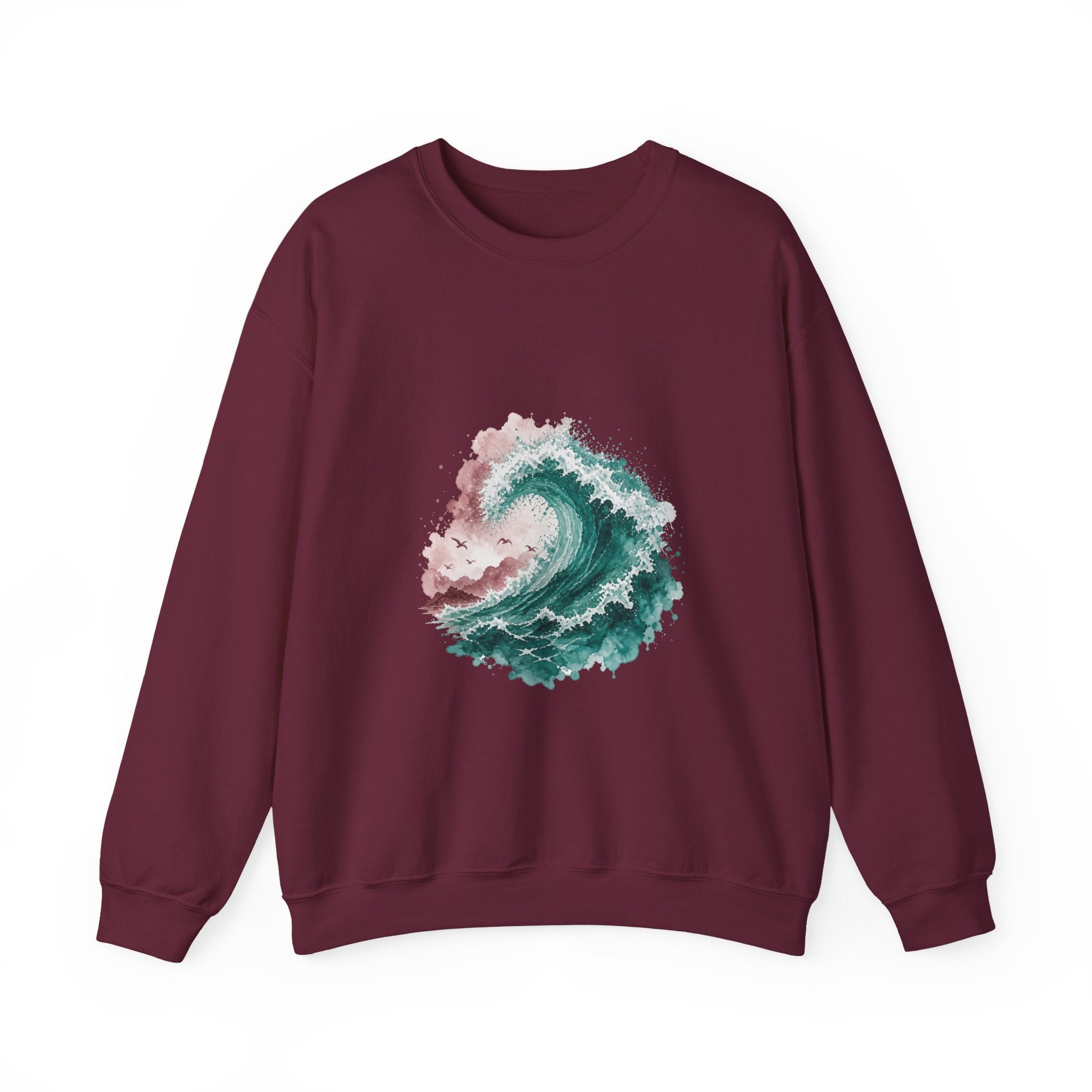 Matching Couple Sweatshirt - Mountain & Ocean Matching Couple Crewneck Sweatshirt Watercolor Art His Hers Engagement Gift - Design B
