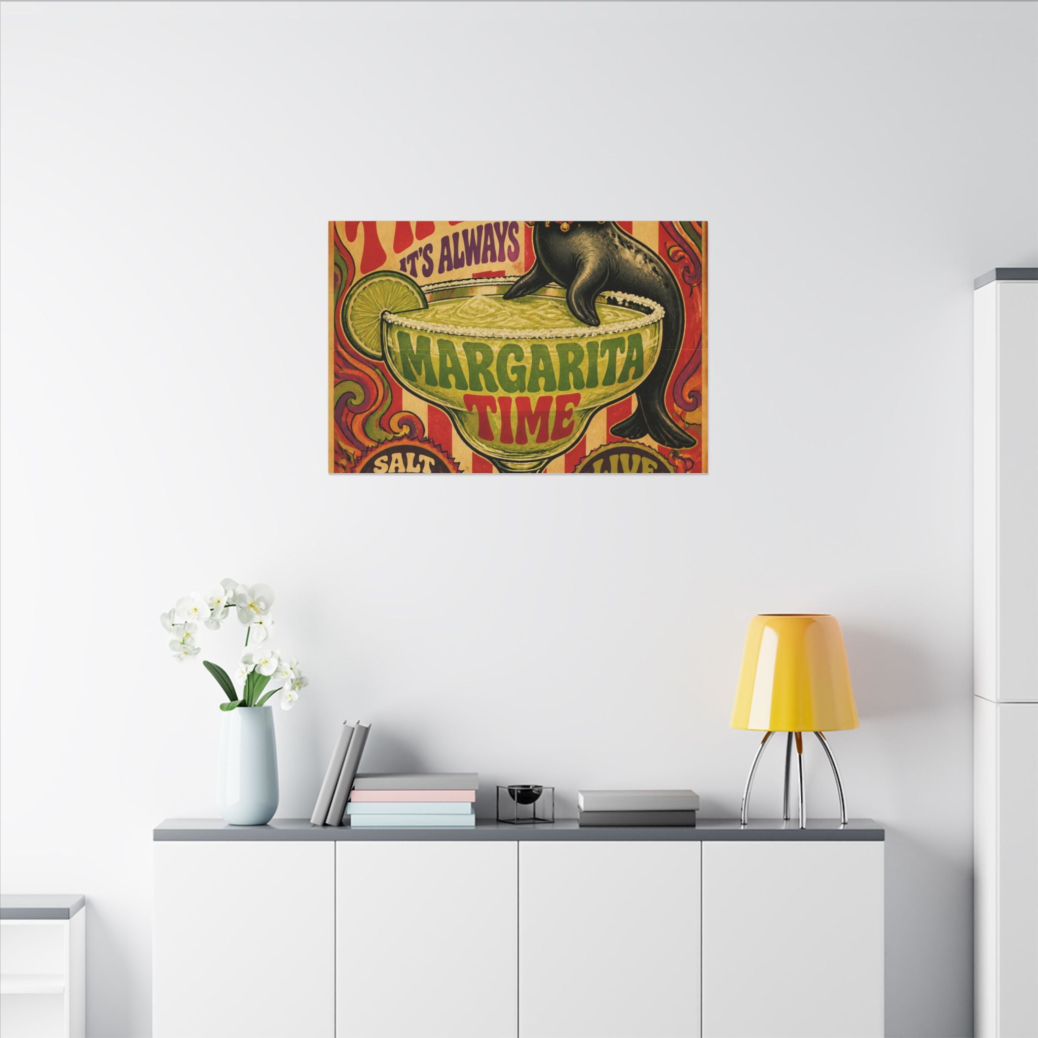 Margarita Balancing Seal Wall Art Canvas 24×36 Psychedelic Dining Room Decor Maximalist Print