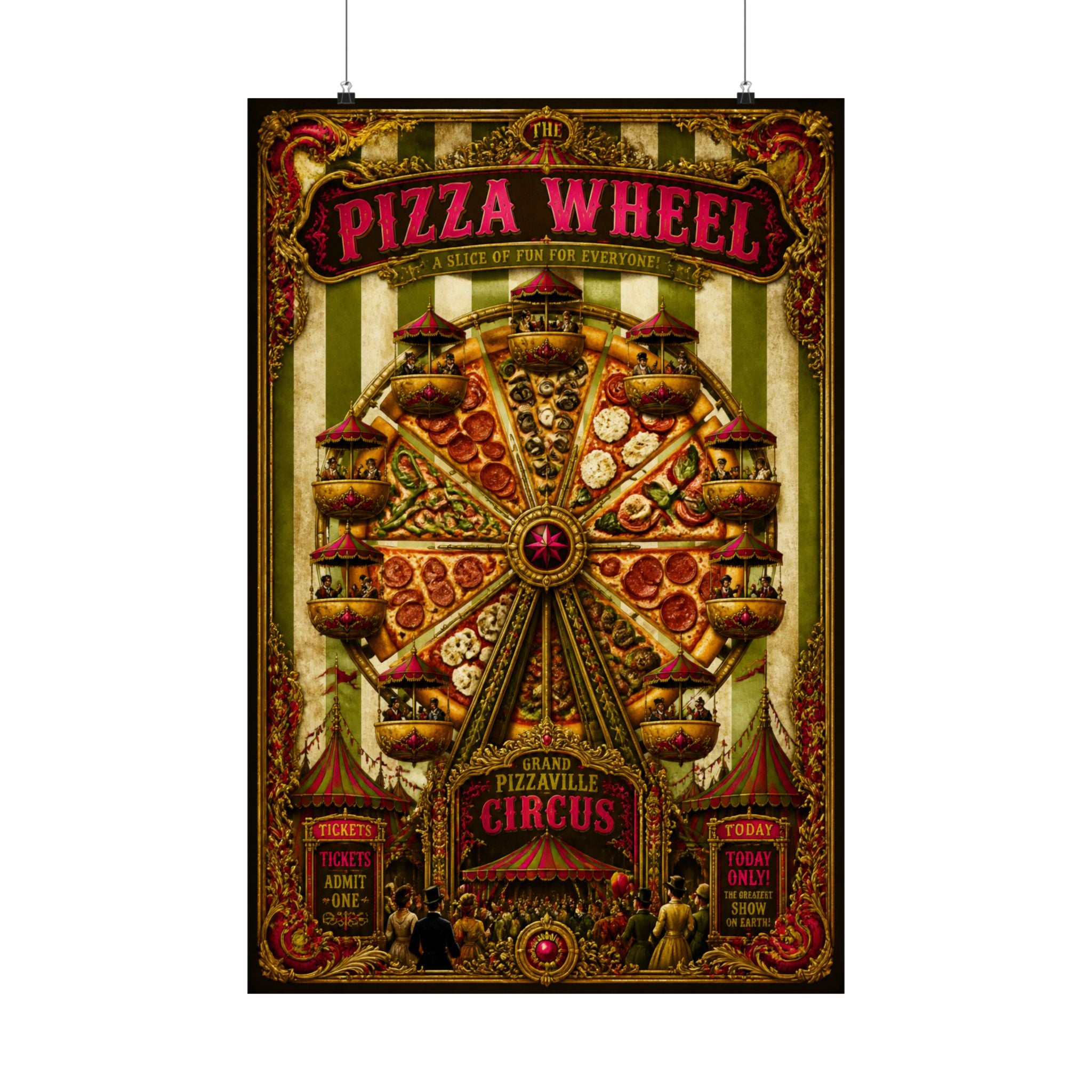 Pizza Ferris Wheel Wall Art Poster 24×36 Baroque Studio Decor Maximalist Print