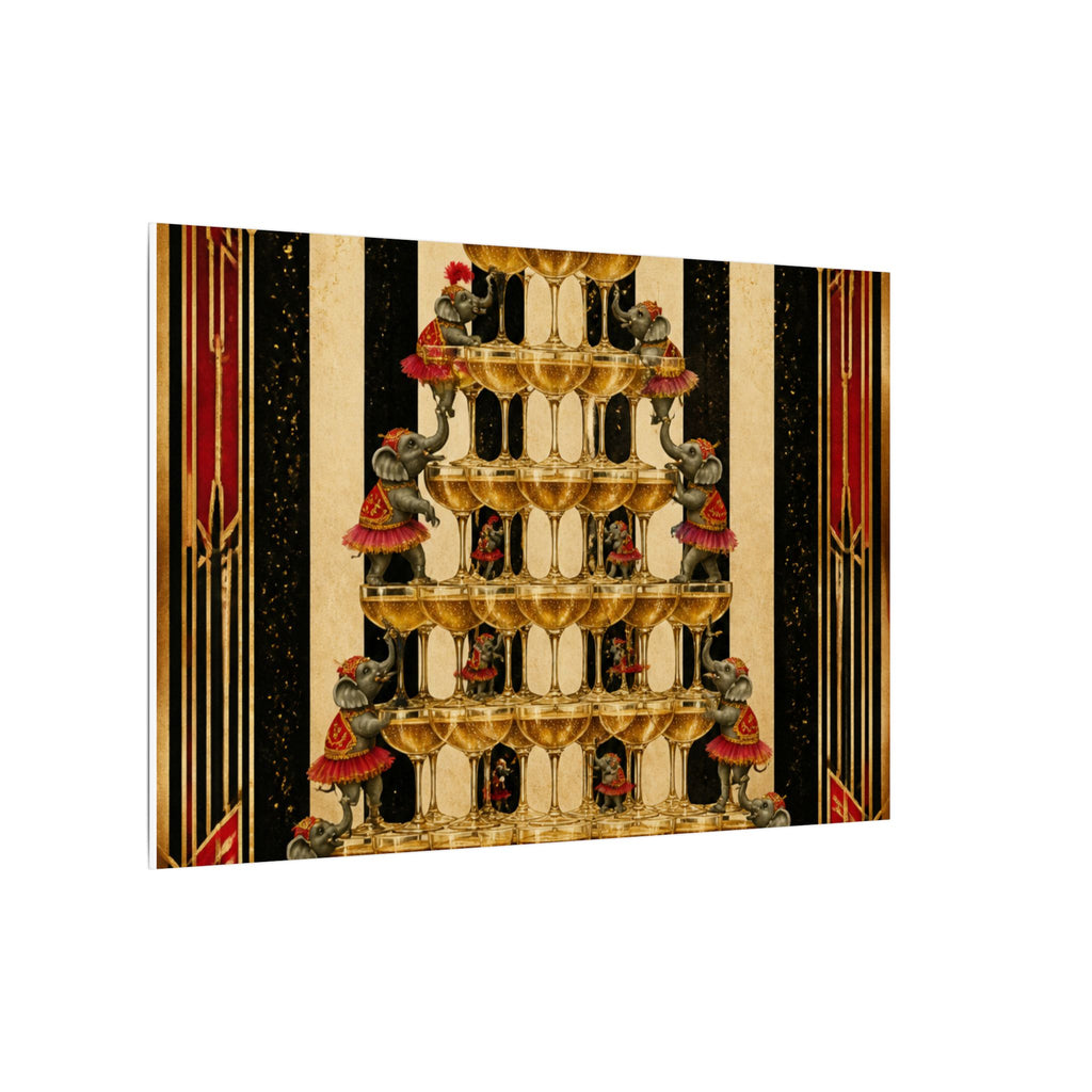 Champagne Tower Elephants Wall Art Canvas 24×36 Art Deco Bar Area Decor Maximalist Print