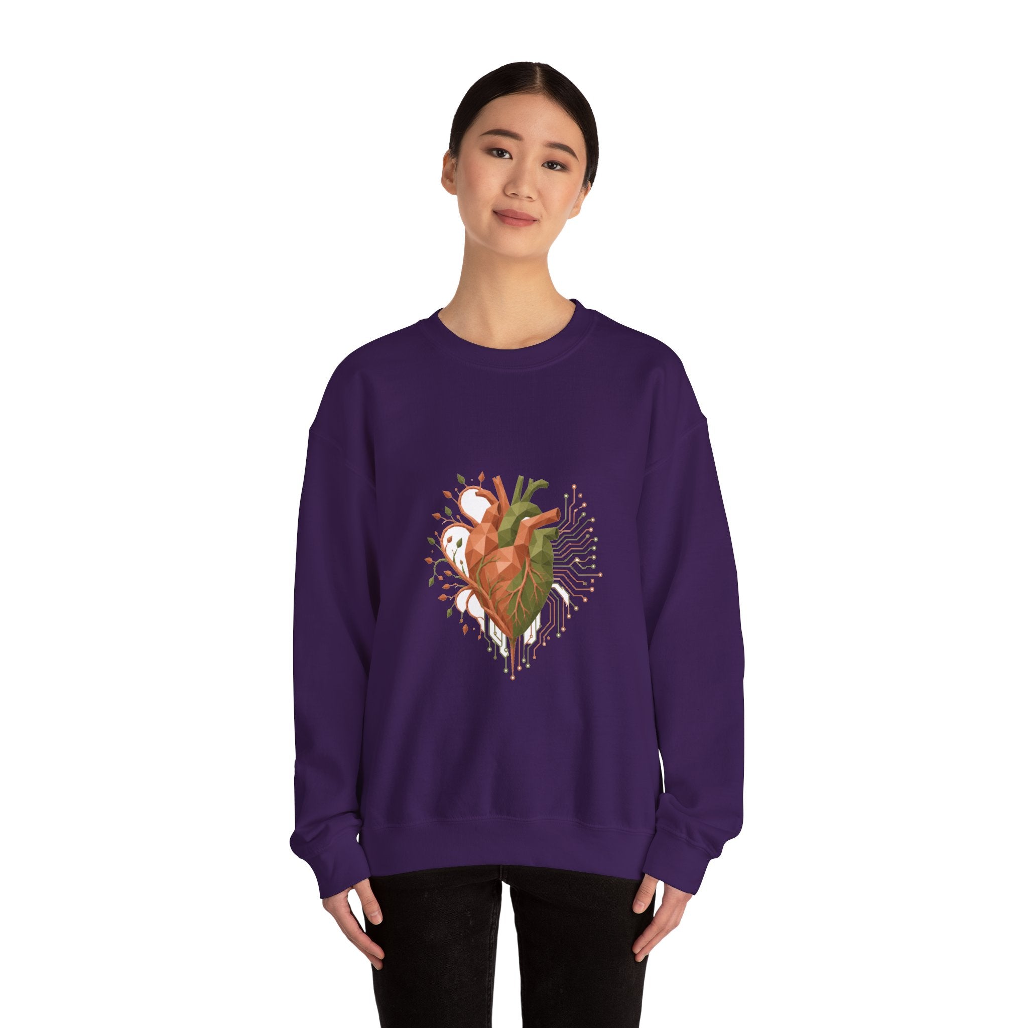 Matching Couple Sweatshirt - Robot & Heart Matching Couple Crewneck Sweatshirt Geometric Art His Hers Couple Gift - Design B