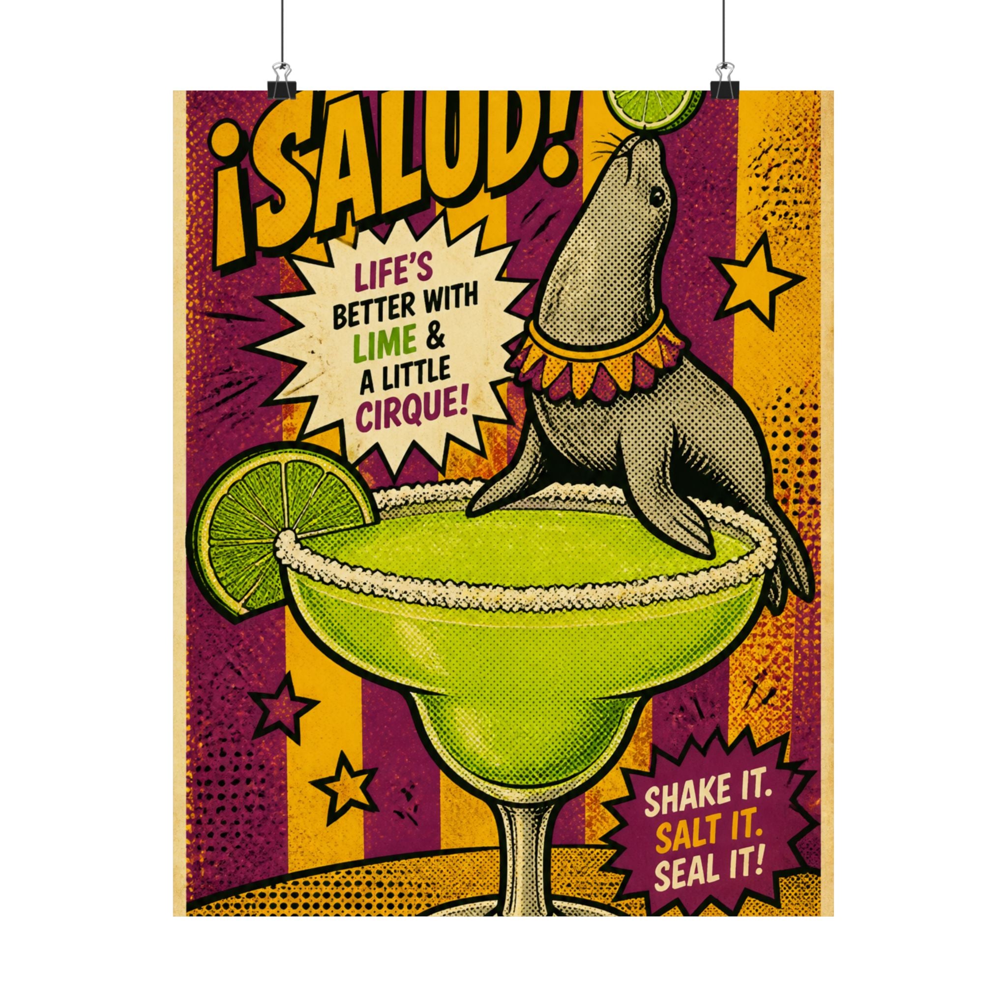 Margarita Balancing Seal Wall Art Poster 24×36 Pop Art Restaurant Decor Maximalist Print