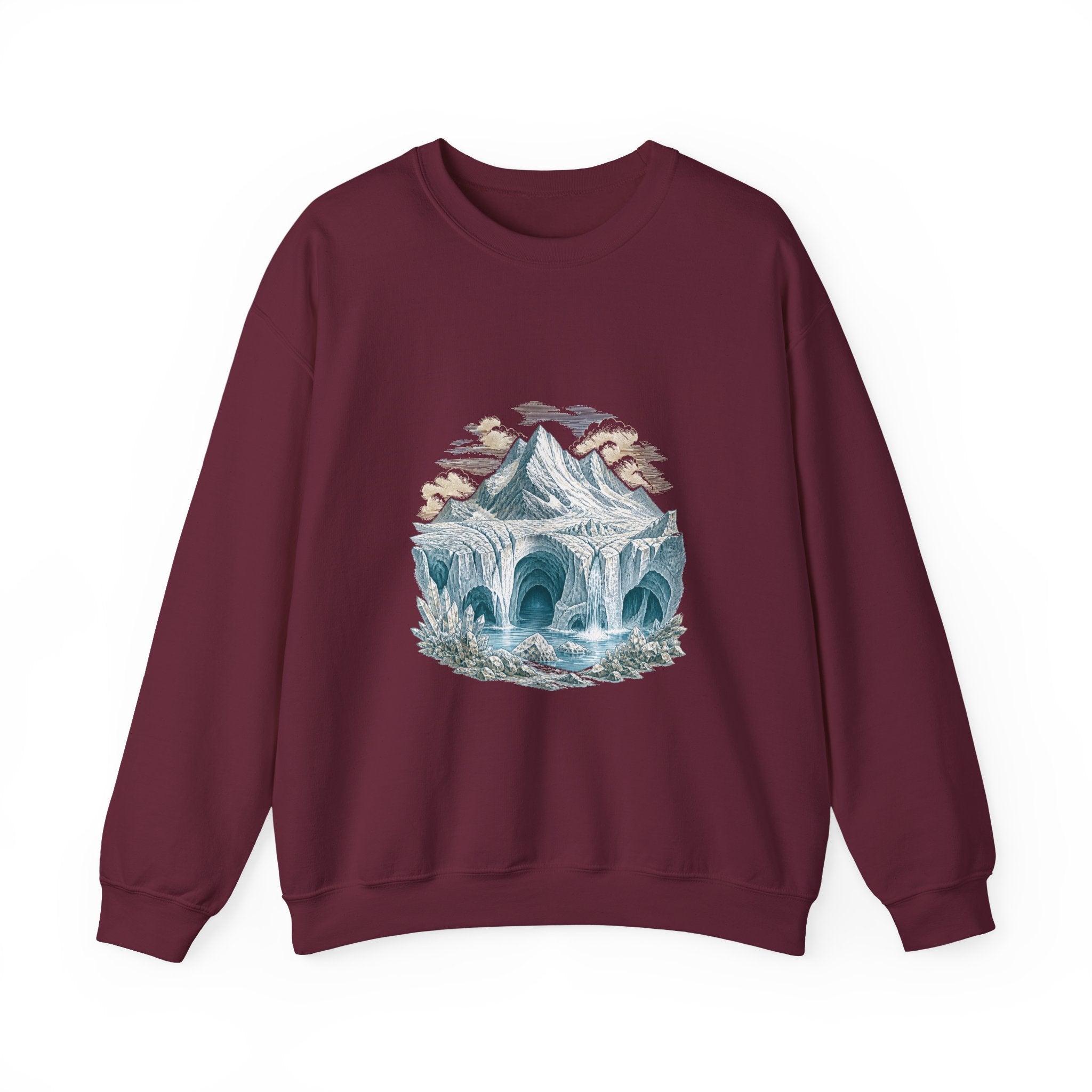 Matching Couple Sweatshirt - Volcano & Glacier Matching Couple Premium Fleece Sweatshirt Vintage Art His Hers Honeymoon Gift - Design B