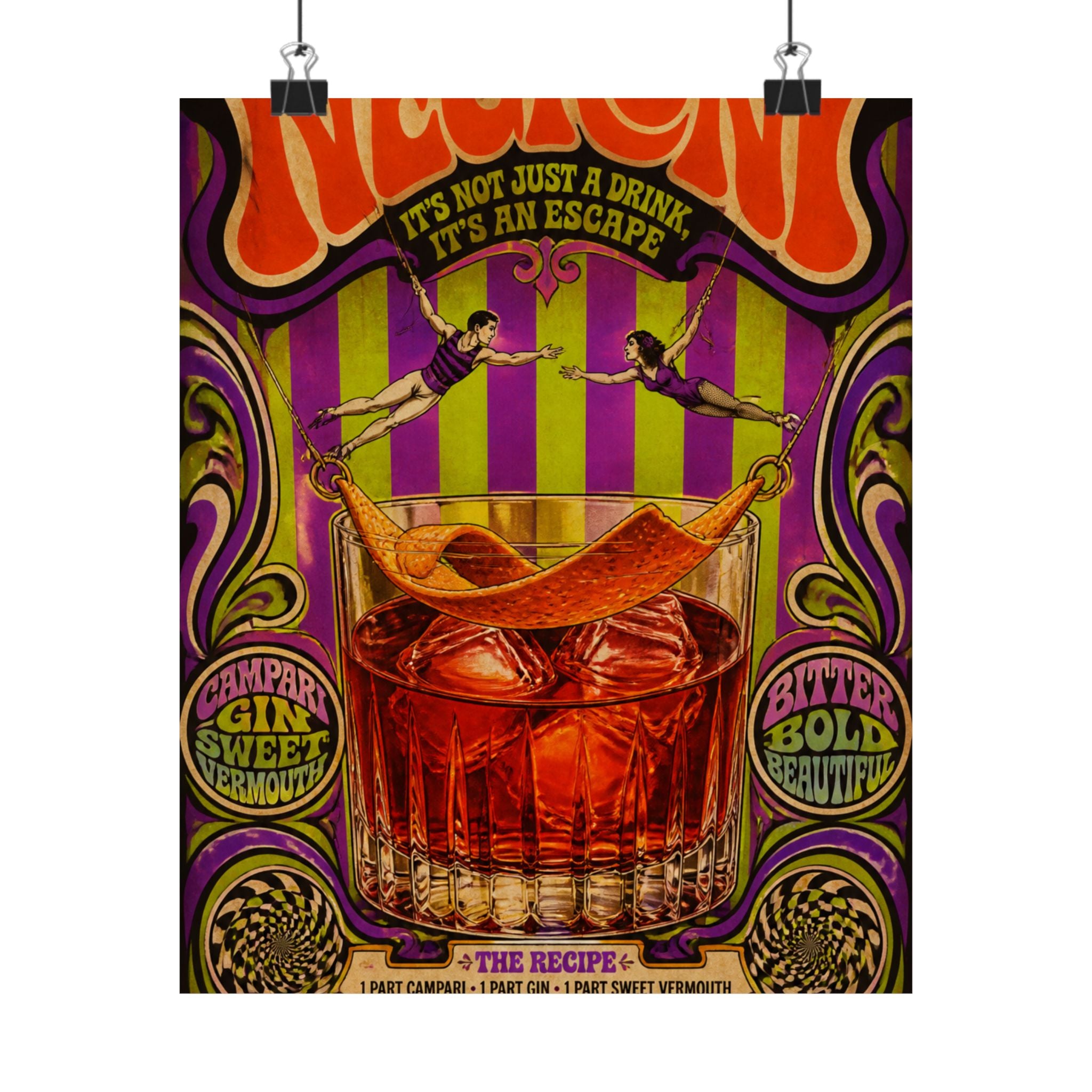 Negroni Trapeze Act Wall Art Poster 24×36 Psychedelic Dining Room Decor Maximalist Print