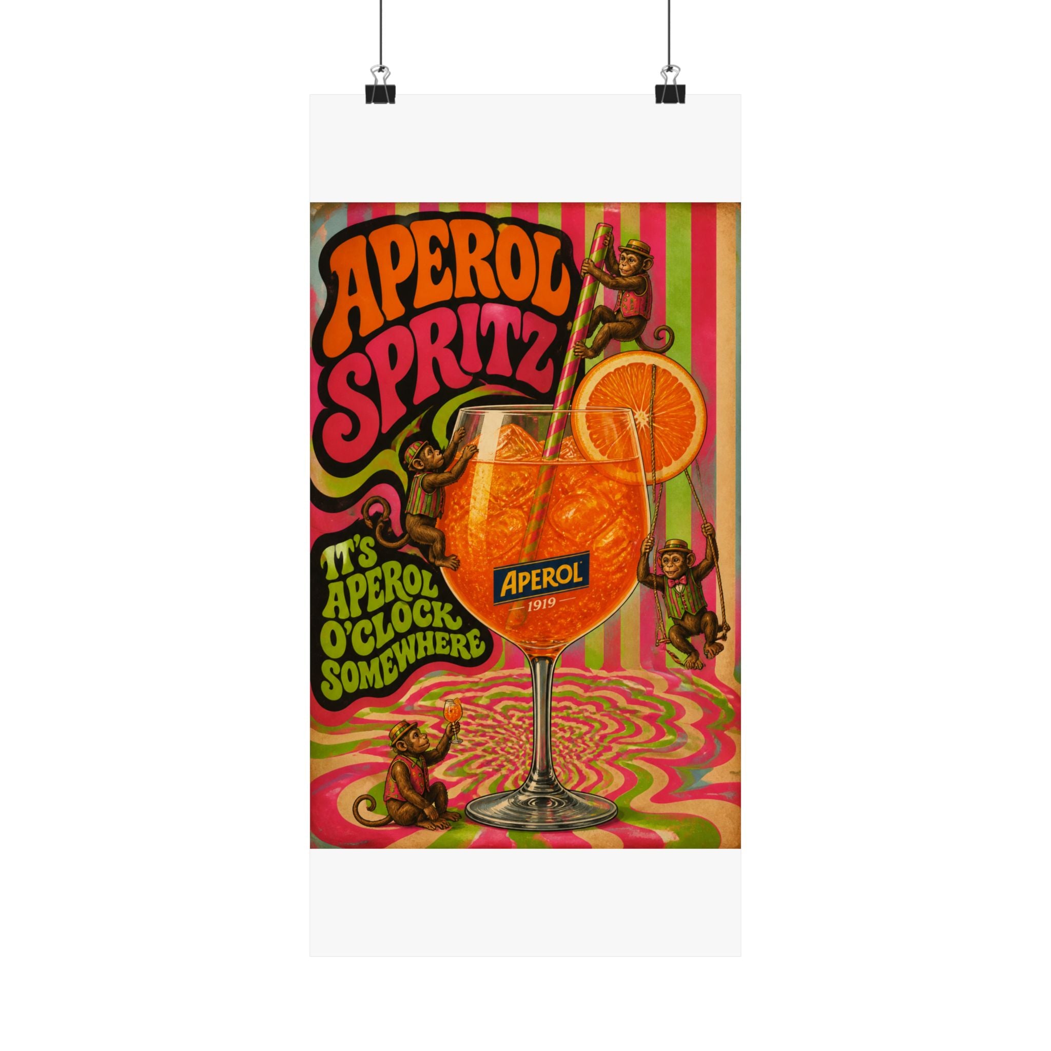 Aperol Spritz Monkeys Wall Art Poster 18×24 Psychedelic Cafe Decor Maximalist Print