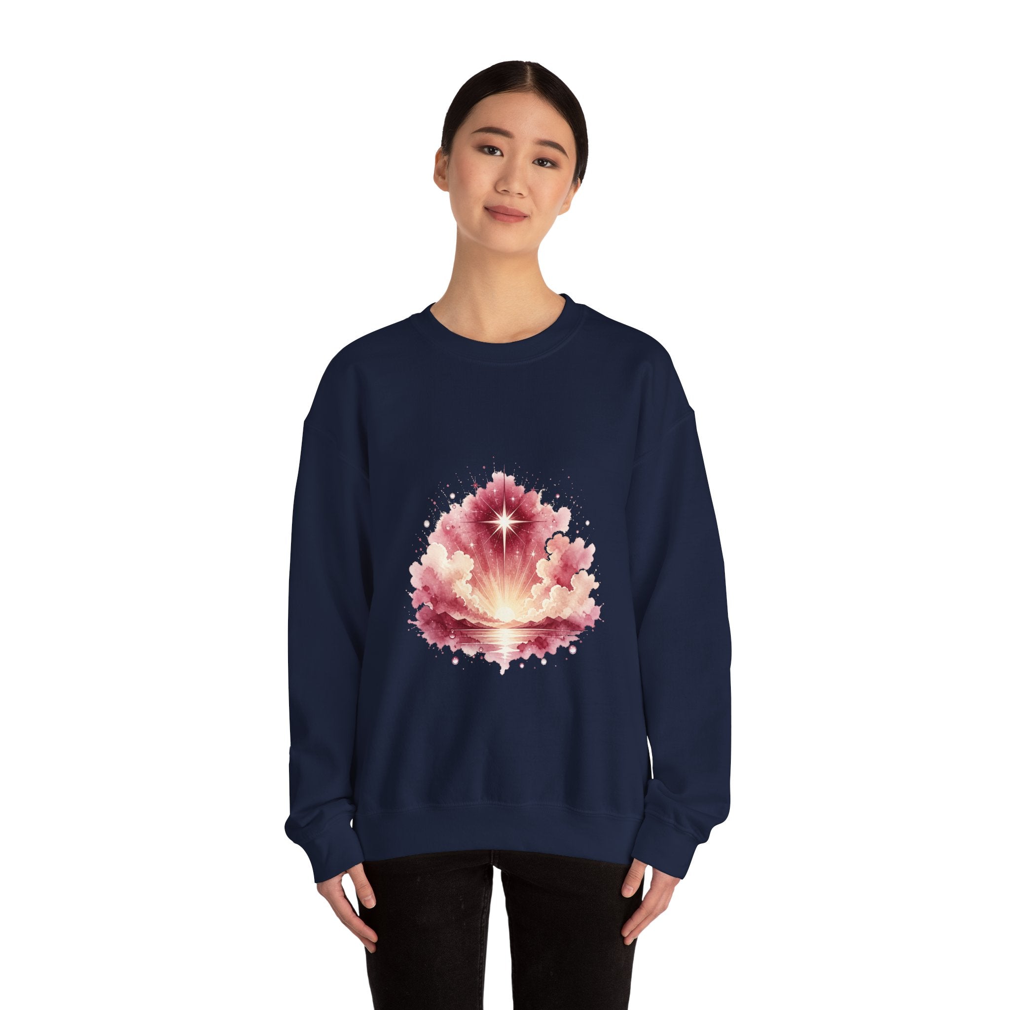Matching Couple Sweatshirt - Evening & Morning Star Matching Couple Crewneck Sweatshirt Watercolor Art His Hers Engagement Gift - Design B