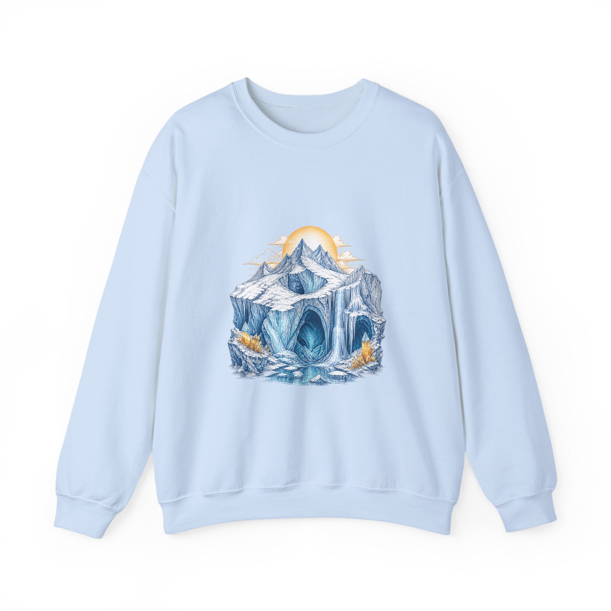 Matching Couple Sweatshirt - Volcano & Glacier Matching Couple Crewneck Sweatshirt Hand-Drawn Art His Hers Best Friend Gift - Design B