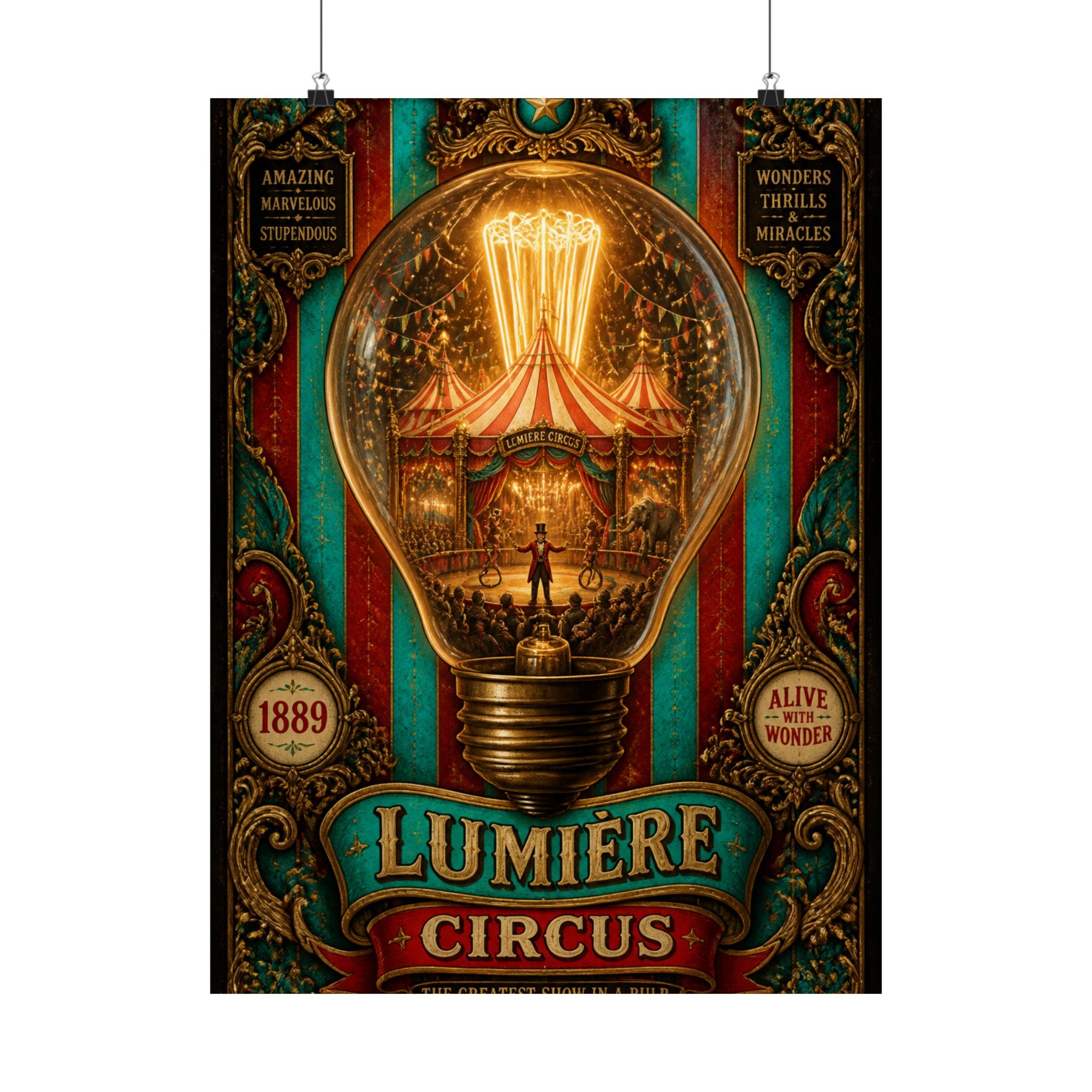 Light Bulb Circus Wall Art Poster 18×24 Baroque Home Office Decor Maximalist Print