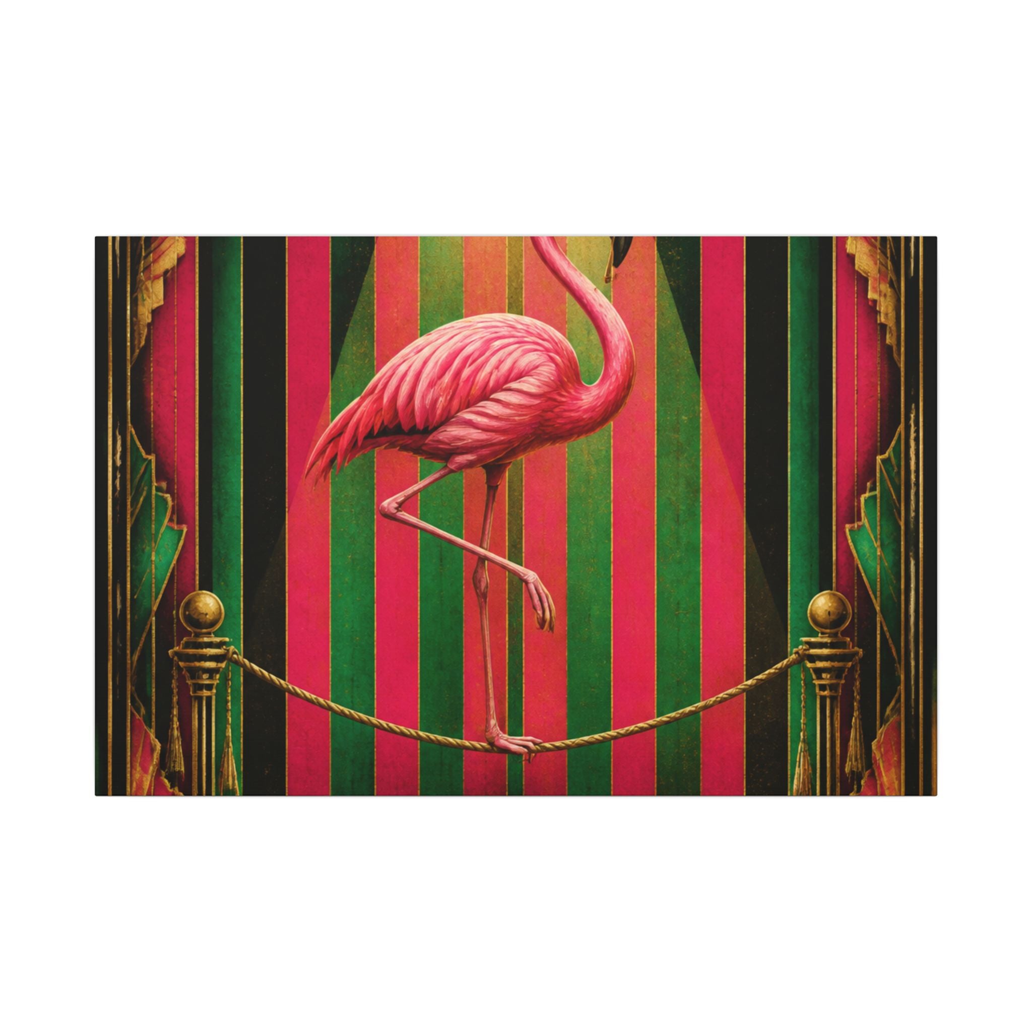 Flamingo Tightrope Wall Art Canvas 24×36 Art Deco Bar Area Decor Maximalist Print