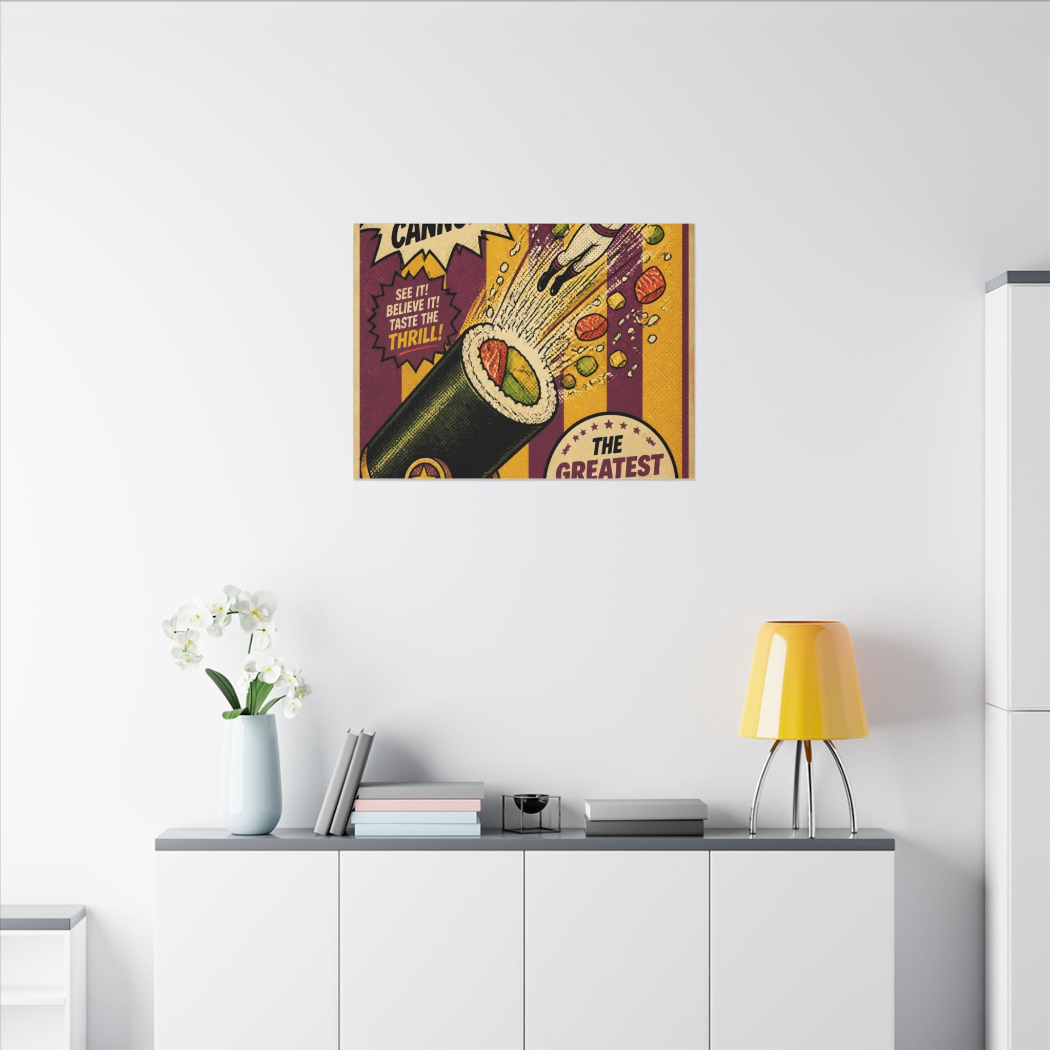 Sushi Roll Cannon Wall Art Canvas 24×36 Pop Art Restaurant Decor Maximalist Print