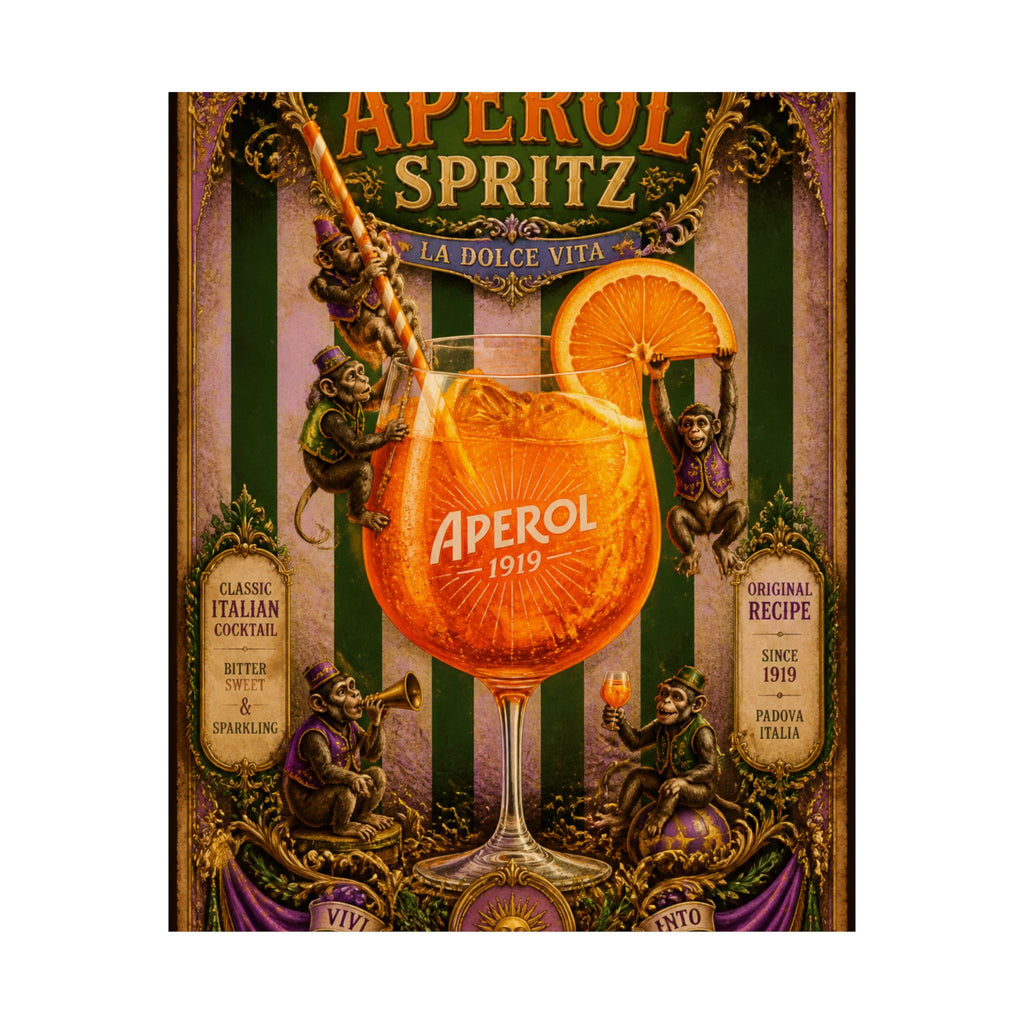 Aperol Spritz Monkeys Wall Art Poster 18×24 Baroque Home Office Decor Maximalist Print