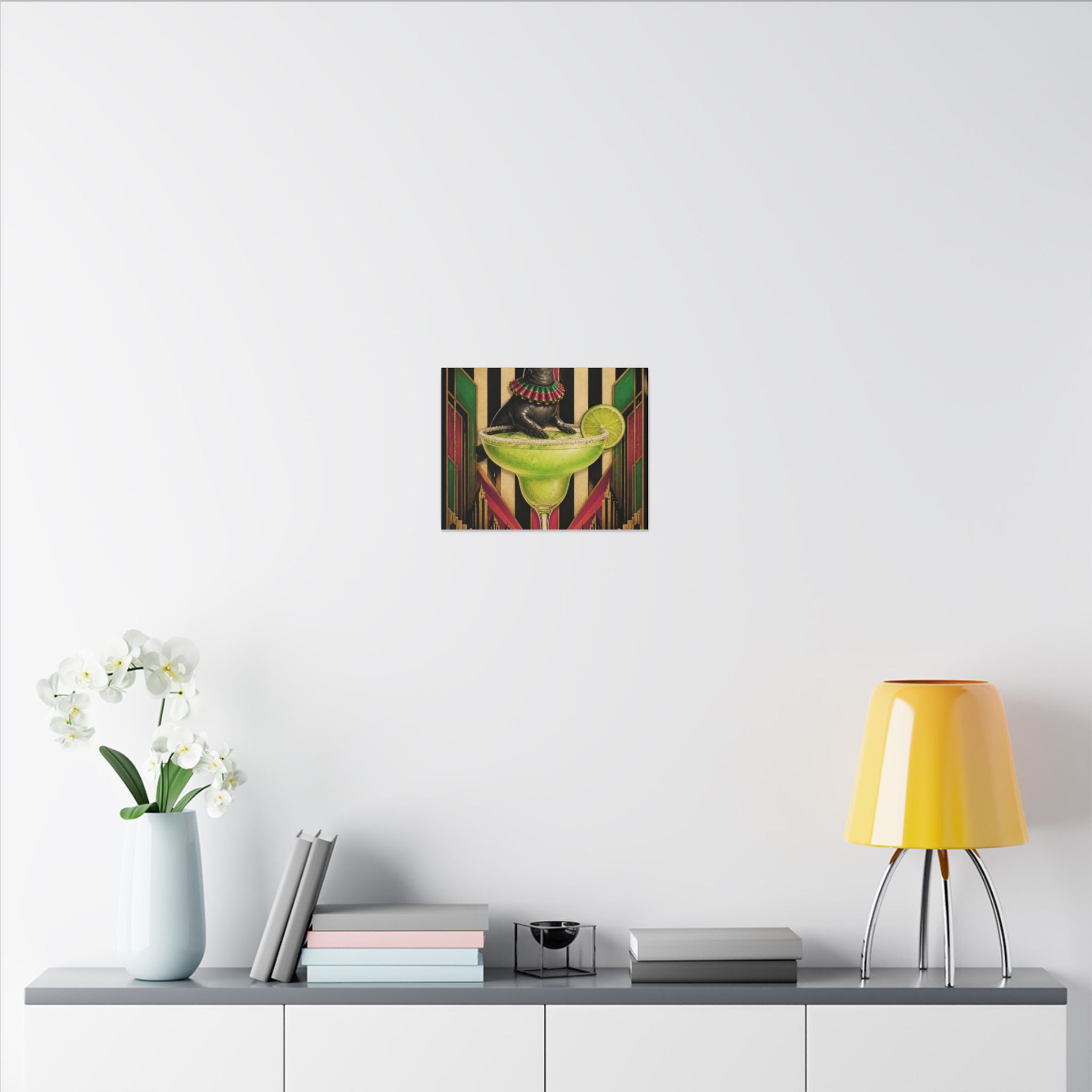 Margarita Balancing Seal Wall Art Canvas 24×36 Art Deco Bar Area Decor Maximalist Print