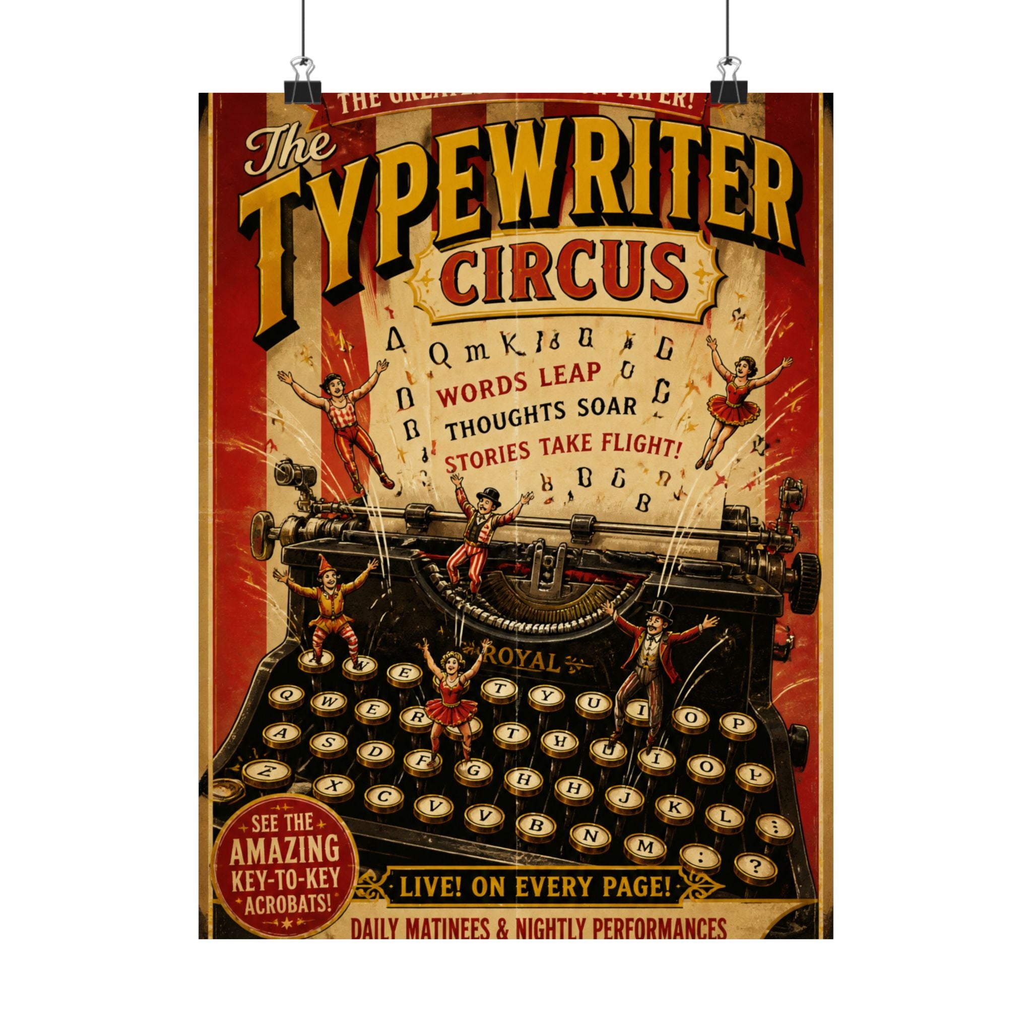 Typewriter Flying Letters Wall Art Poster 24×36 Vintage Circus Bedroom Decor Maximalist Print